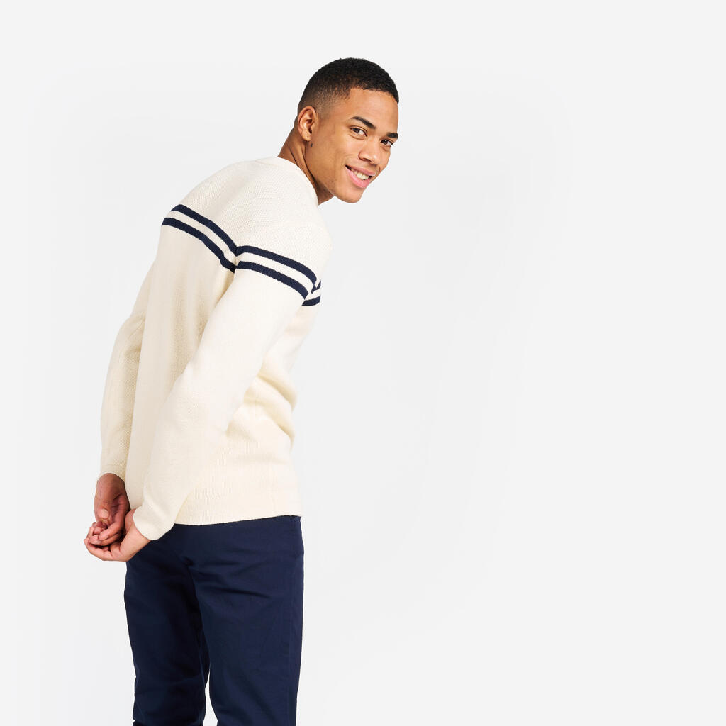 Pull marin tricoté homme, 100 beige rayé bleu navy