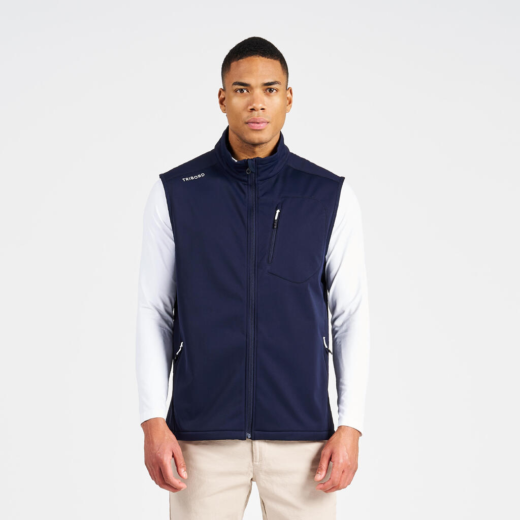 Men’s softshell sailing jacket, sleeveless and windproof, navy blue