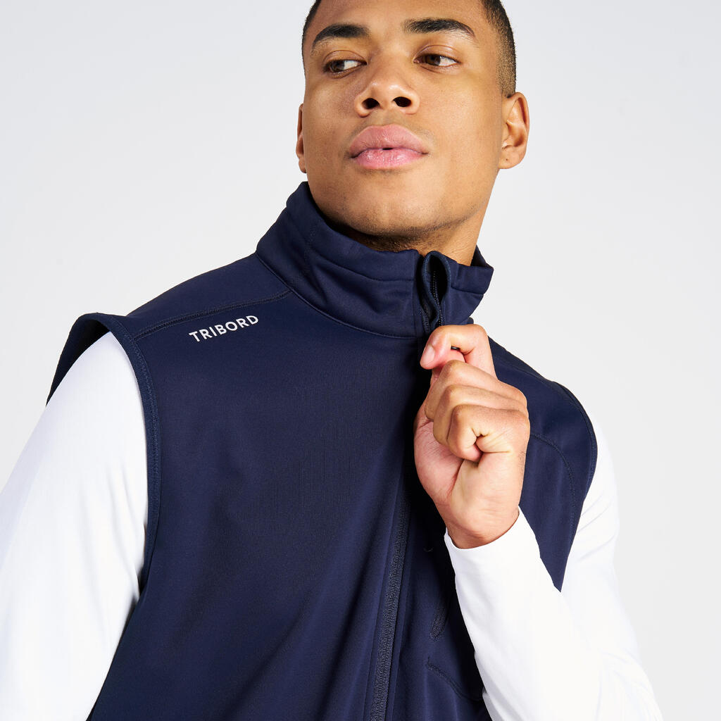 Men’s softshell sailing jacket, sleeveless and windproof, navy blue