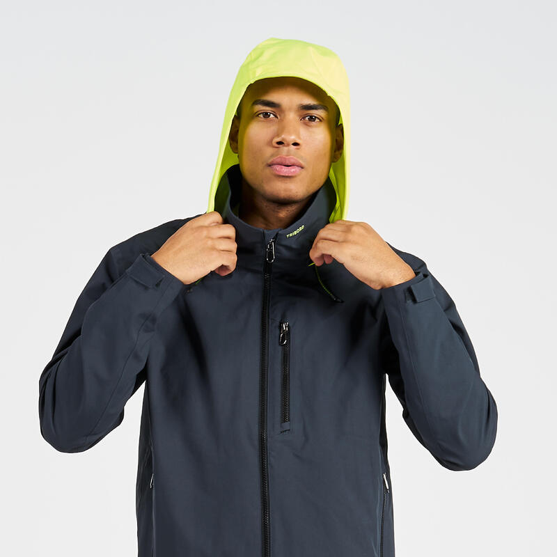 Veste de voile imperméable coupe vent Homme - Sailing 500 gris capuche jaune