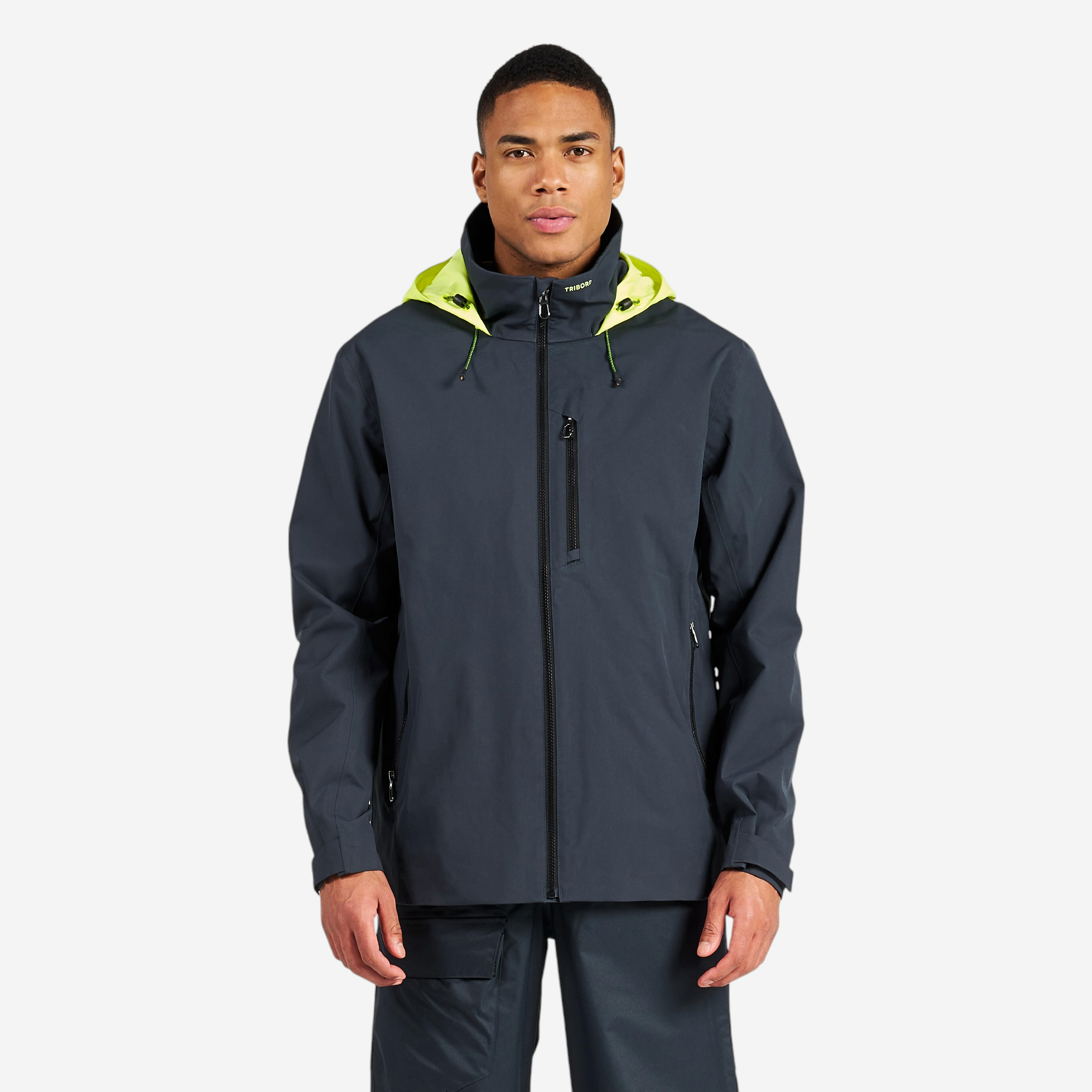 Veste de voile imperméable coupe vent homme - sailing 500 gris capuche jaune - Voile, Bateau - Tribord- Clubs - Entreprises - Collectivités - Associations