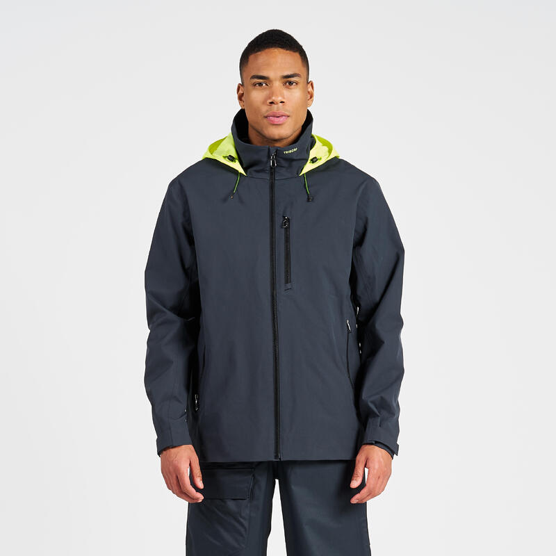 Veste de voile imperméable Homme - Sailing 300 gris foncé capuche jaune