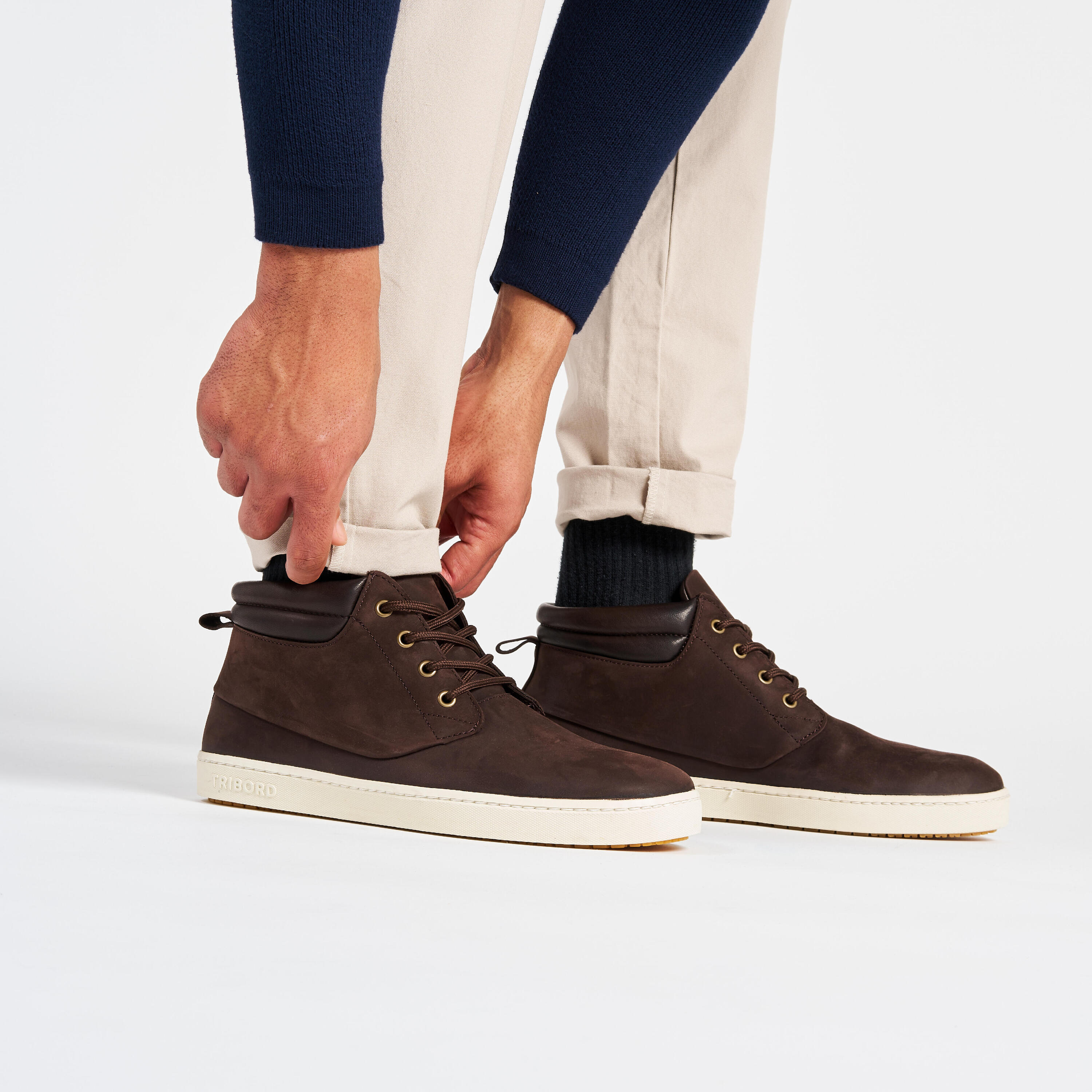 Chaussures bateau homme en cuir imperméable 500 marron foncé 5/10