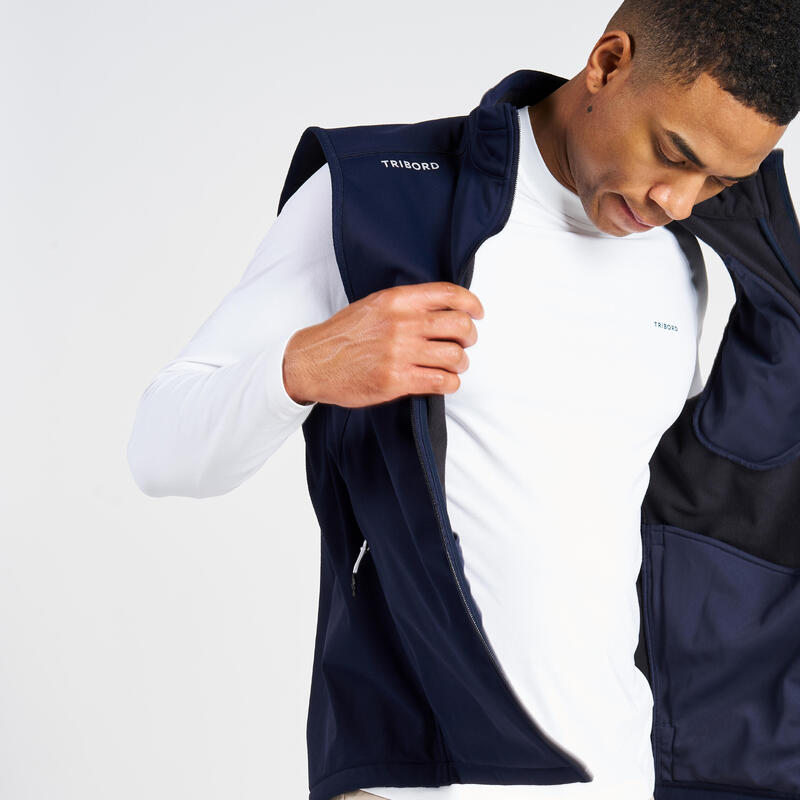 Gilet softshell de voile, sans manche et coupe-vent, homme bleu navy