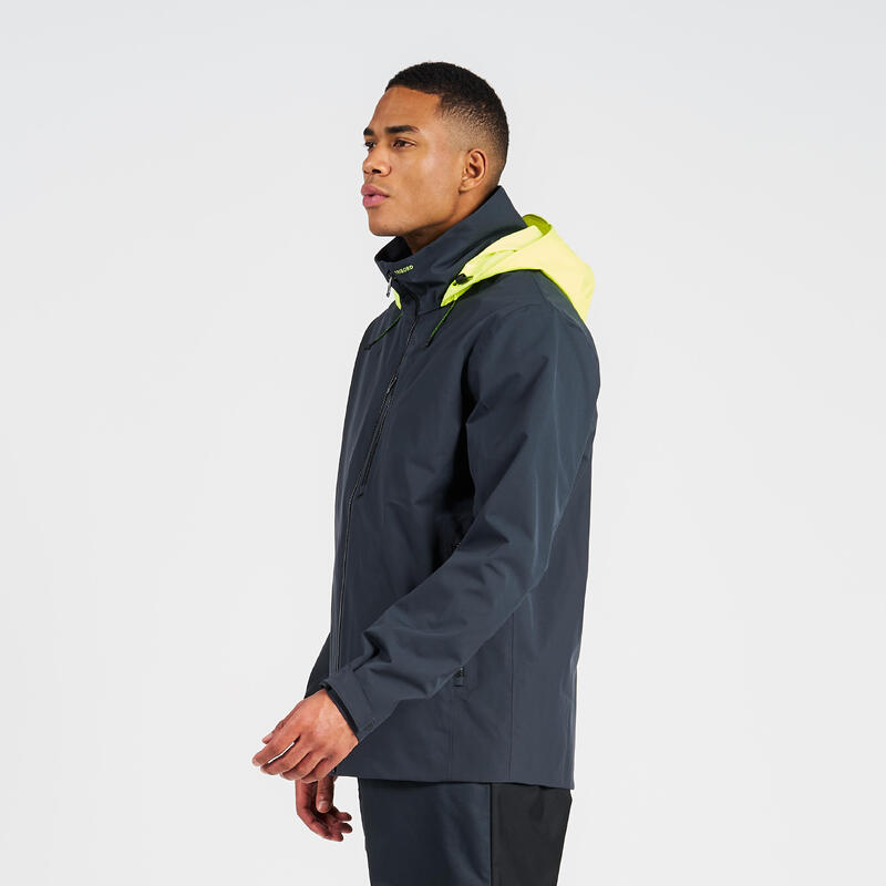 Veste de voile imperméable coupe vent Homme - Sailing 500 gris capuche jaune
