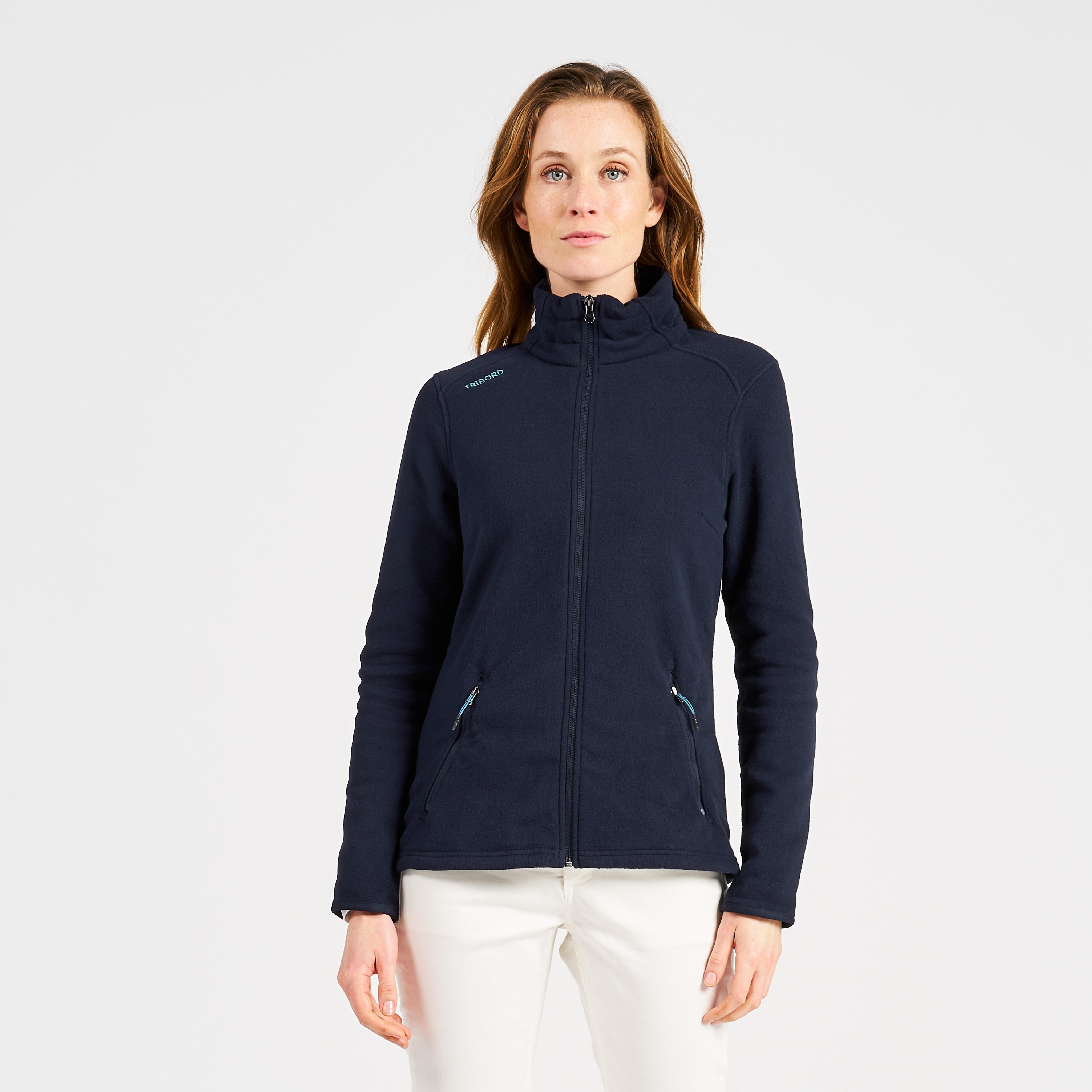 Women warm fleece sailing jacket 100 Navy blue Decathlon