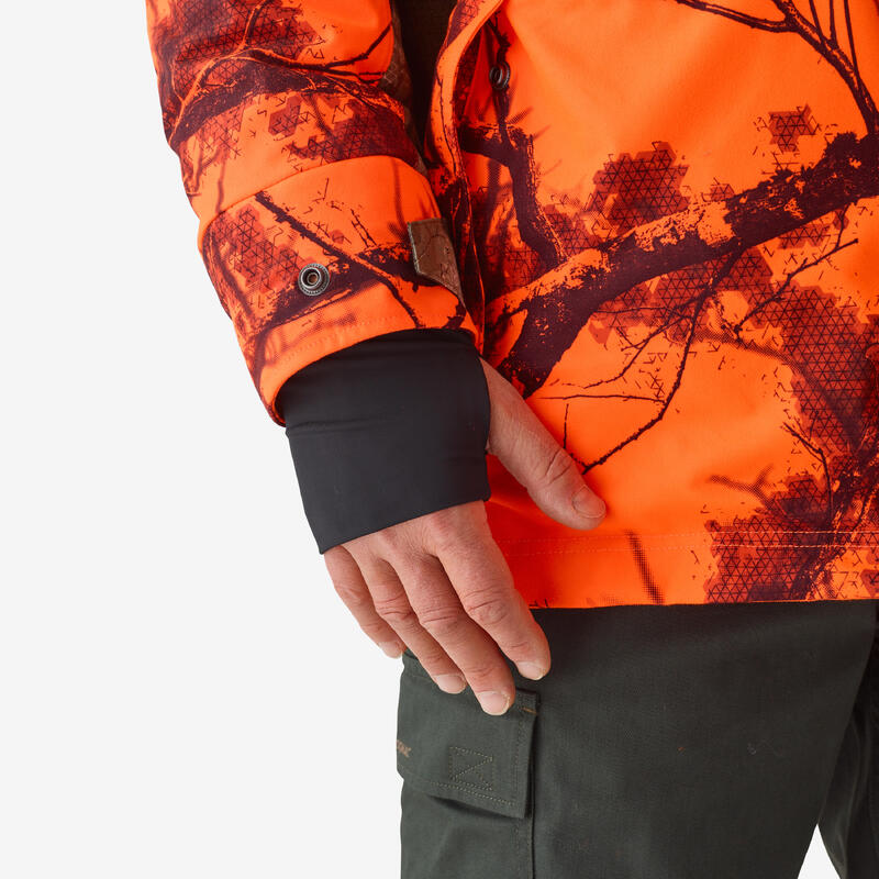 Jagdjacke Regenjacke 500 warm geräuscharm Treemetic Orange 