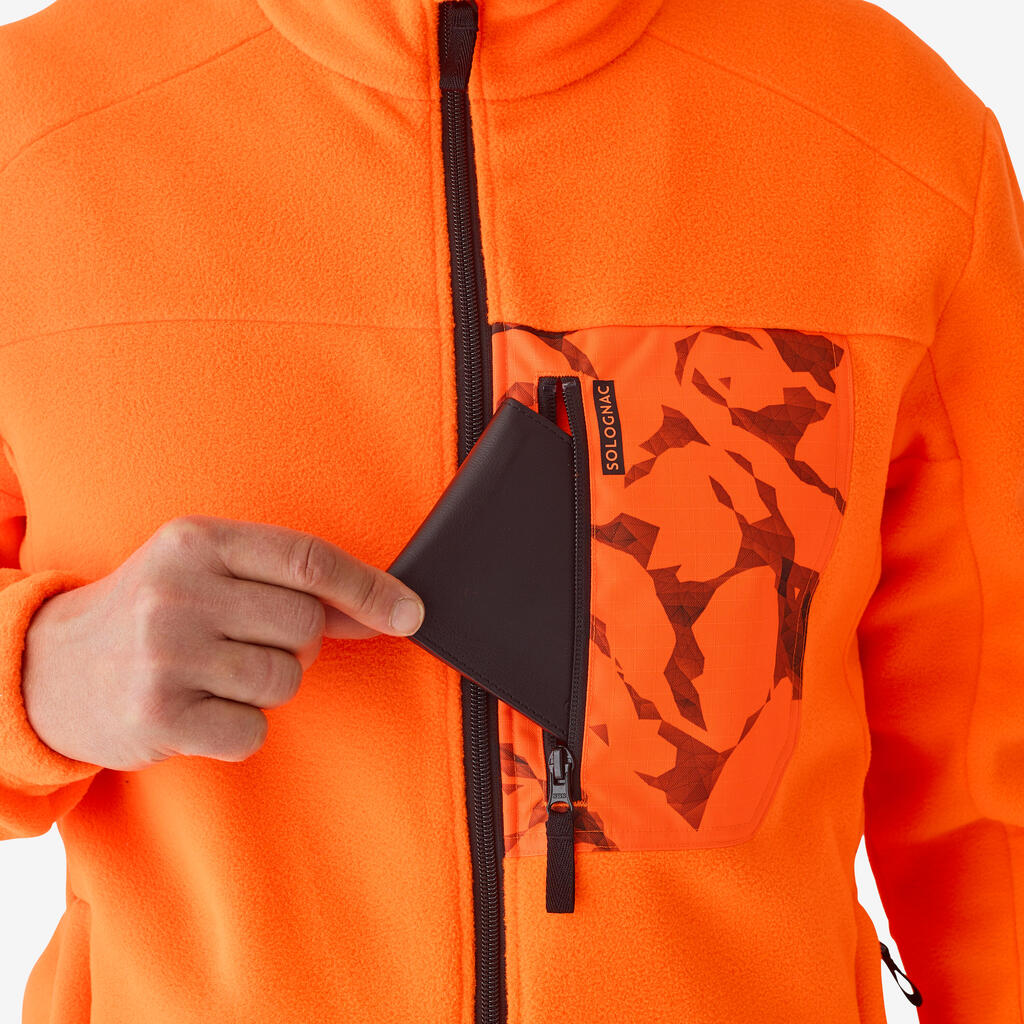 Poľovnícka fleecová mikina 500 oranžová reflexná
