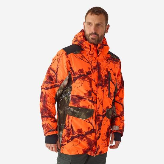 Jagdjacke Regenjacke 500 warm geräuscharm Camouflage/orange