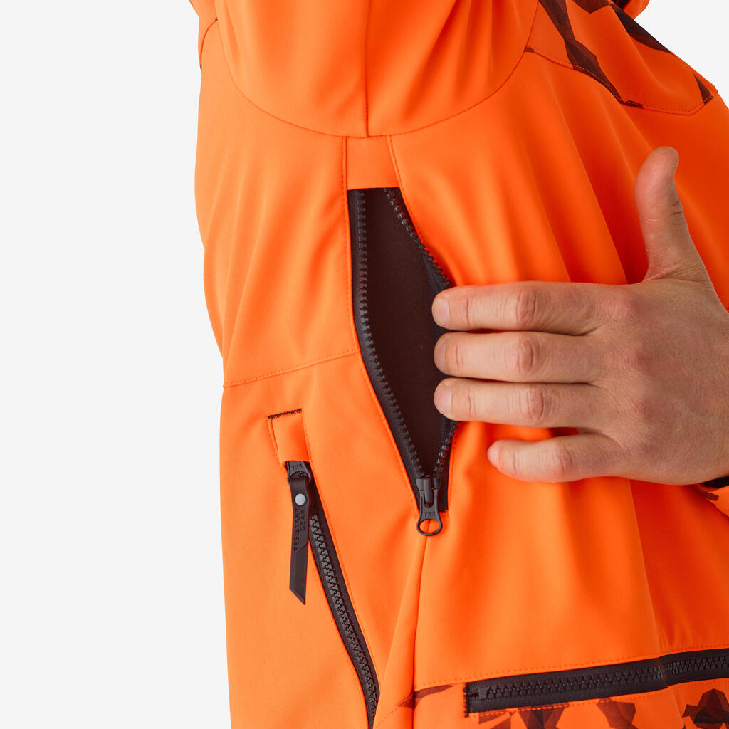 Softshellová poľovnícka bunda 500 odolná oranžová reflexná