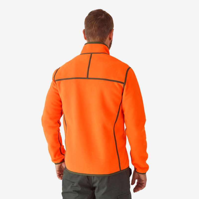 Omkeerbaar fleecejack voor de jacht 500 groen/oranje fluo