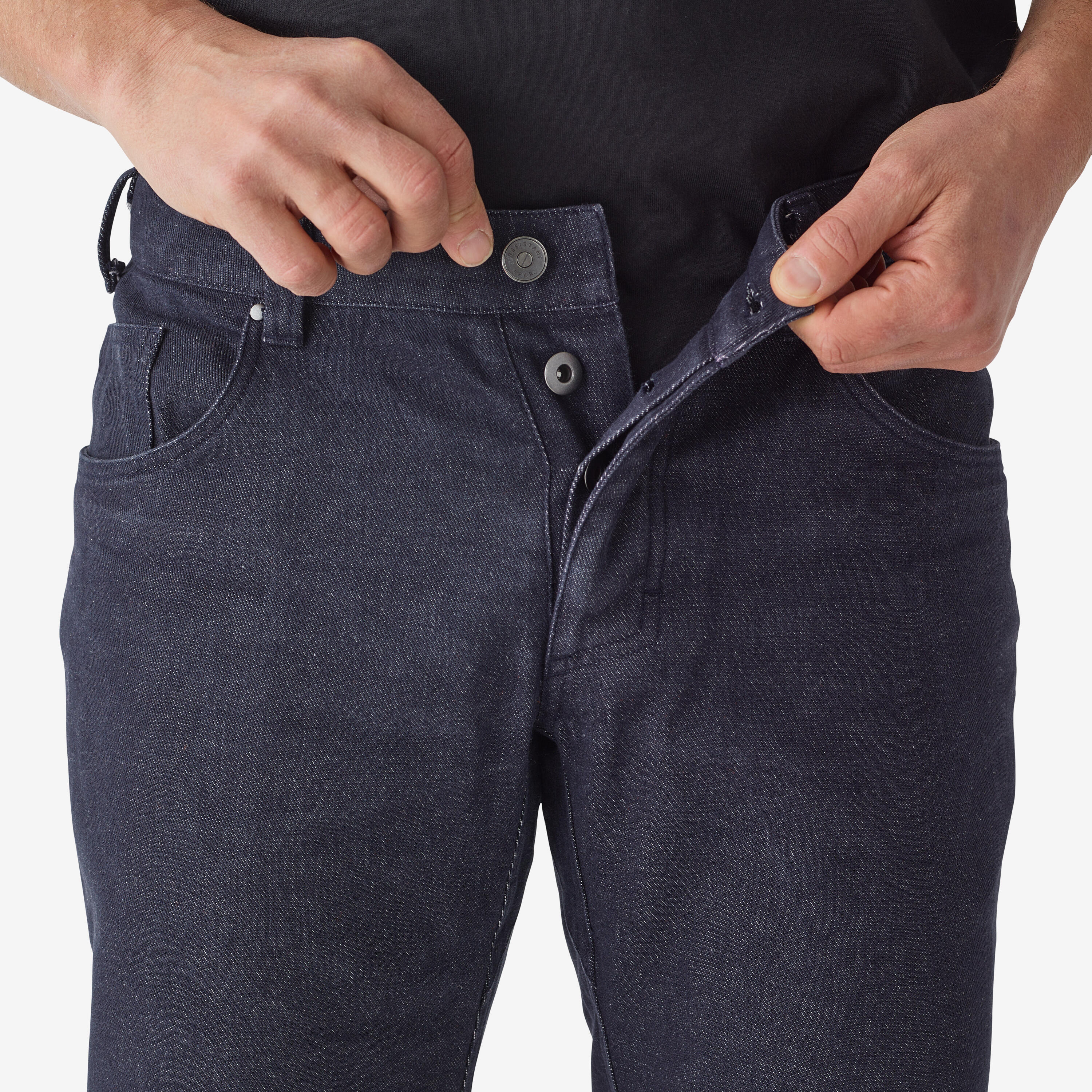SOLOGNAC Úžitkové hrejivé nohavice 500 modré jeans S · záber 5