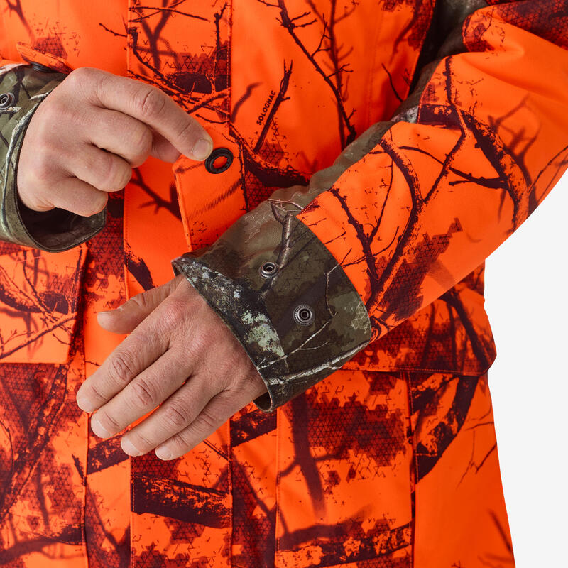 Chaqueta Caza Solognac 500 Calida 3 en 1 Impermeable Treemetic Naranja Fluo