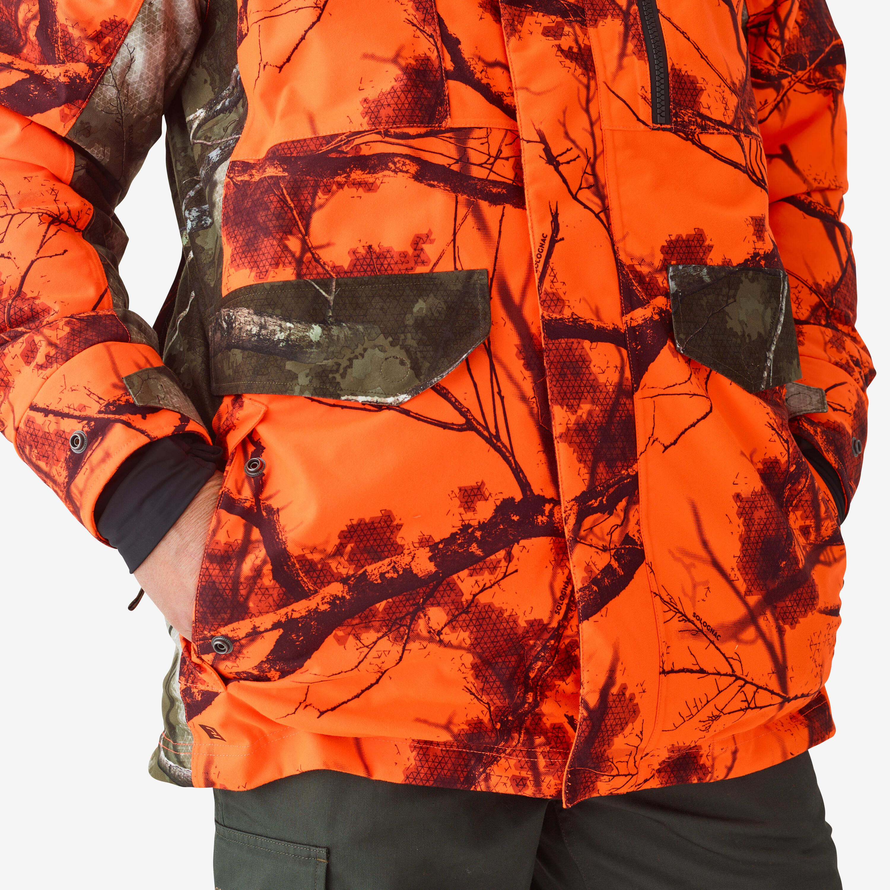 HUNTING SILENT WARM WATERPROOF JACKET NEON TREEMETIC HIDE 500 10/15