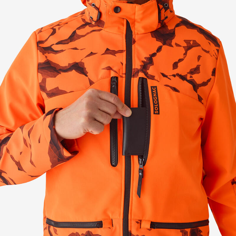 Erkek Avcı Softshell Kışlık Mont - Neon Turuncu - Avcılık ve Doğa Gözlemi - 500