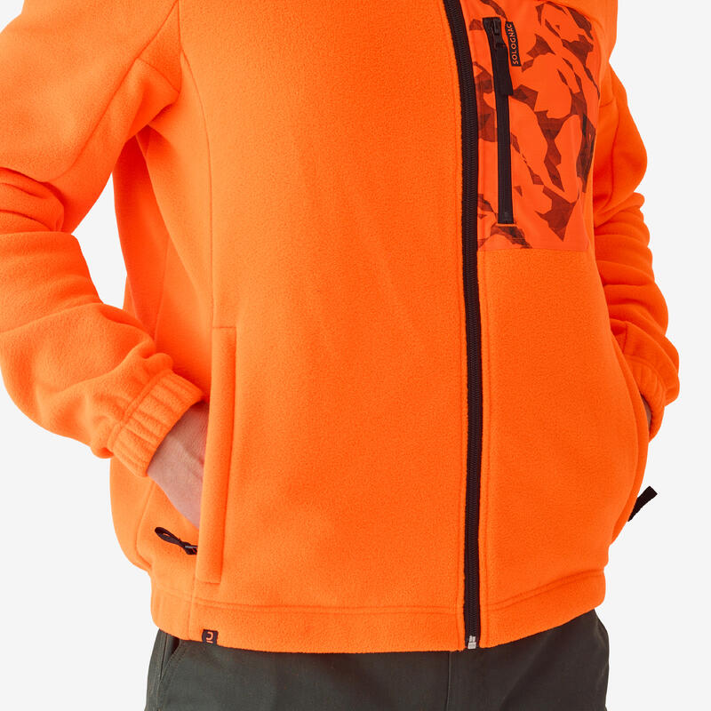Lovecká fleecová mikina 500 oranžová fluorescenční