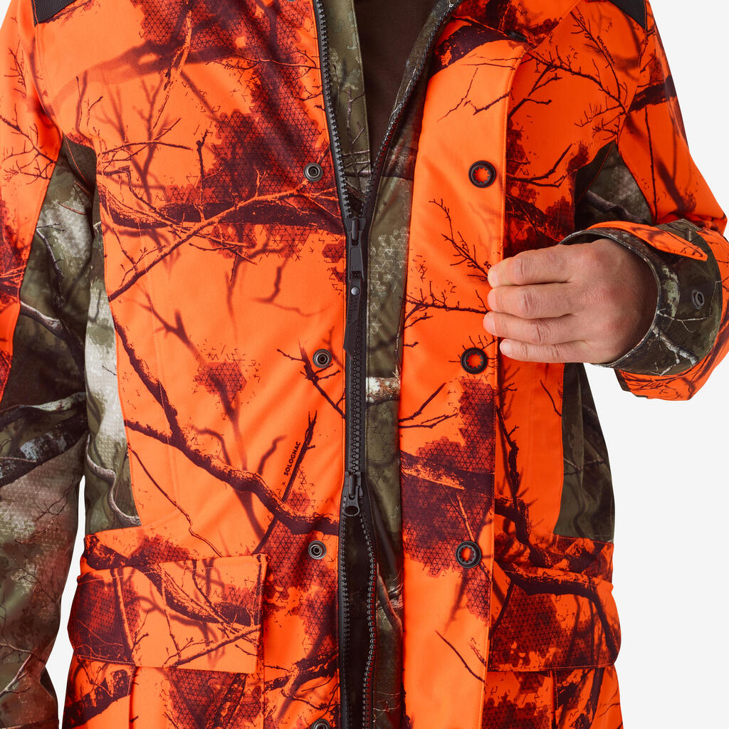 DRIVE HUNTING JACKET WARM AND WATERPROOF 500 3-IN-1 TREEMETIC NEON