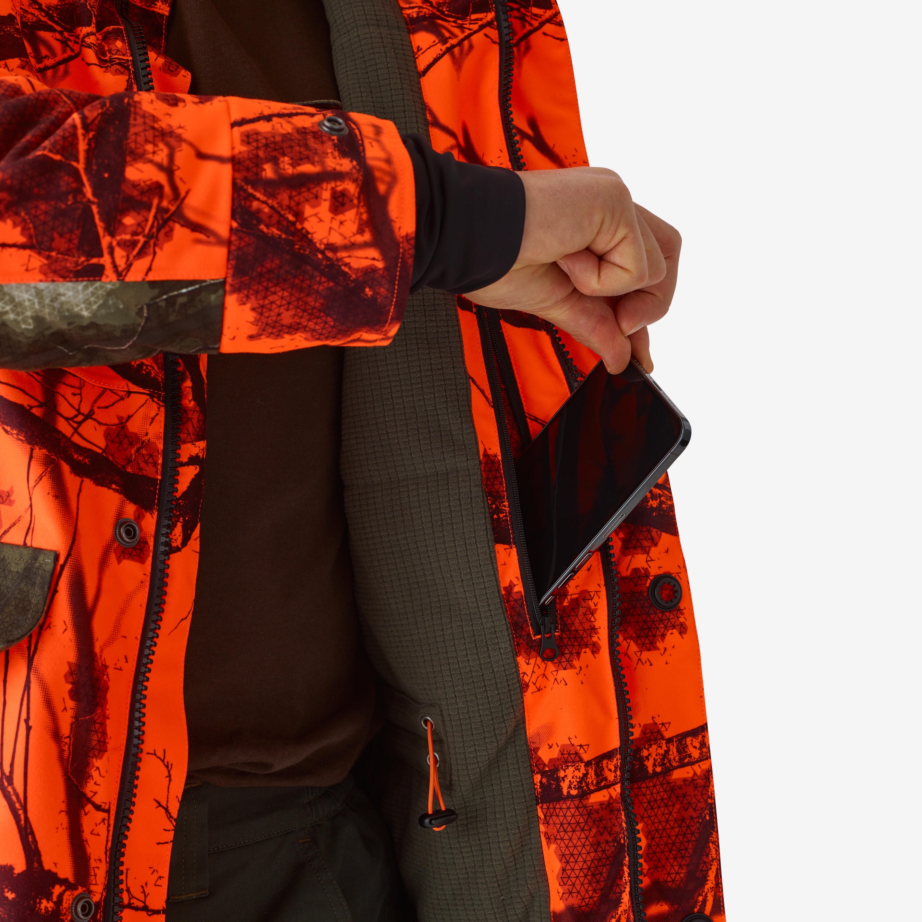 HUNTING SILENT WARM WATERPROOF JACKET NEON TREEMETIC HIDE 500 9/15