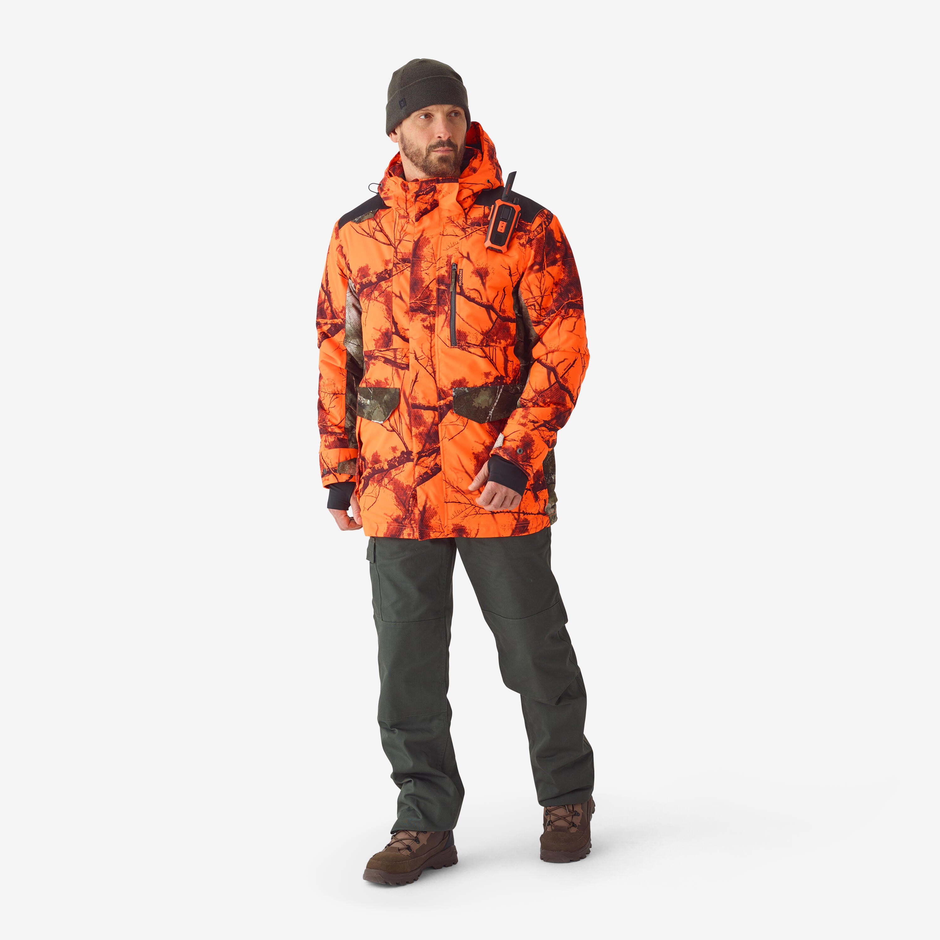 HUNTING SILENT WARM WATERPROOF JACKET NEON TREEMETIC HIDE 500 3/15