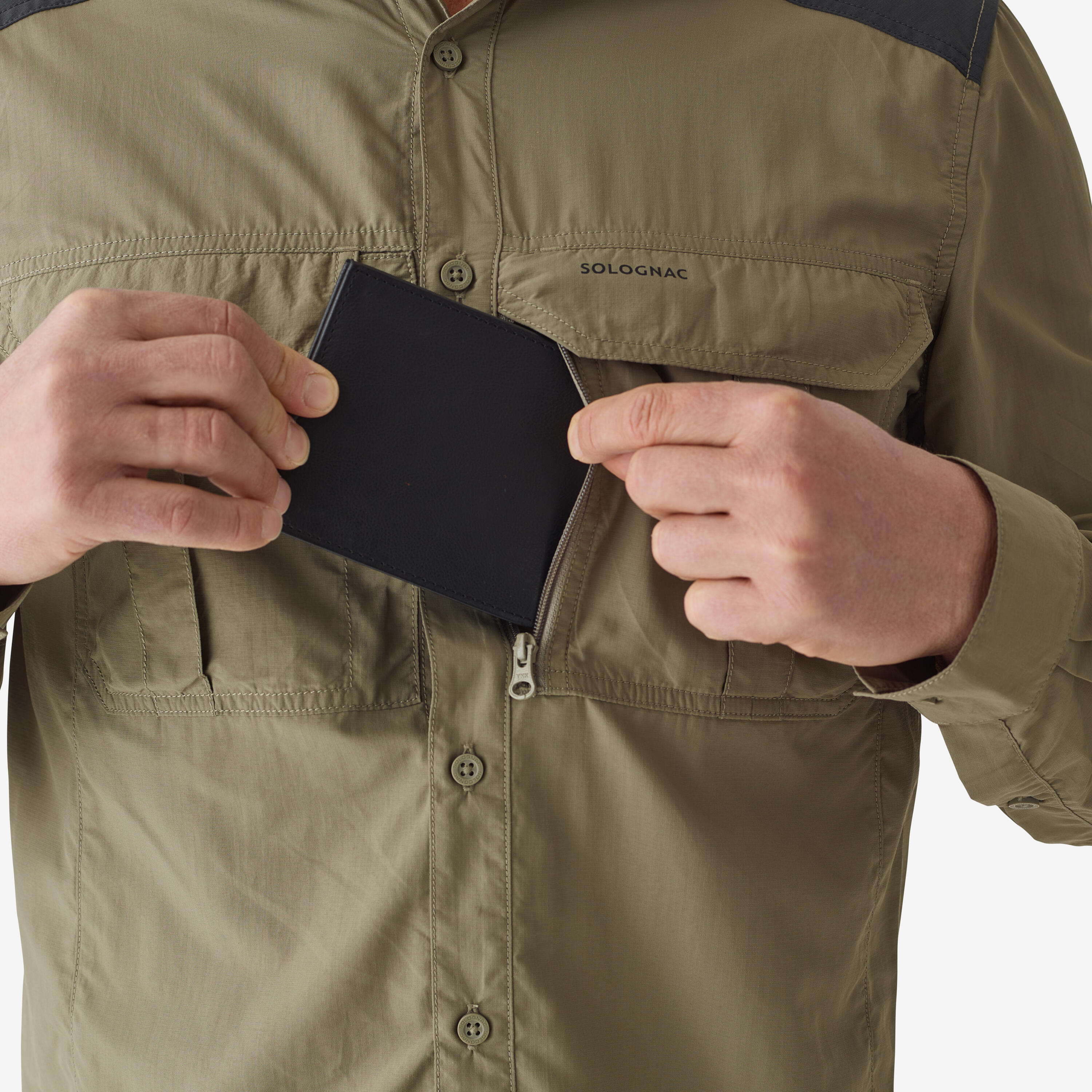 Lightweight Breathable Long-Sleeved Shirt - 520 Green - SOLOGNAC