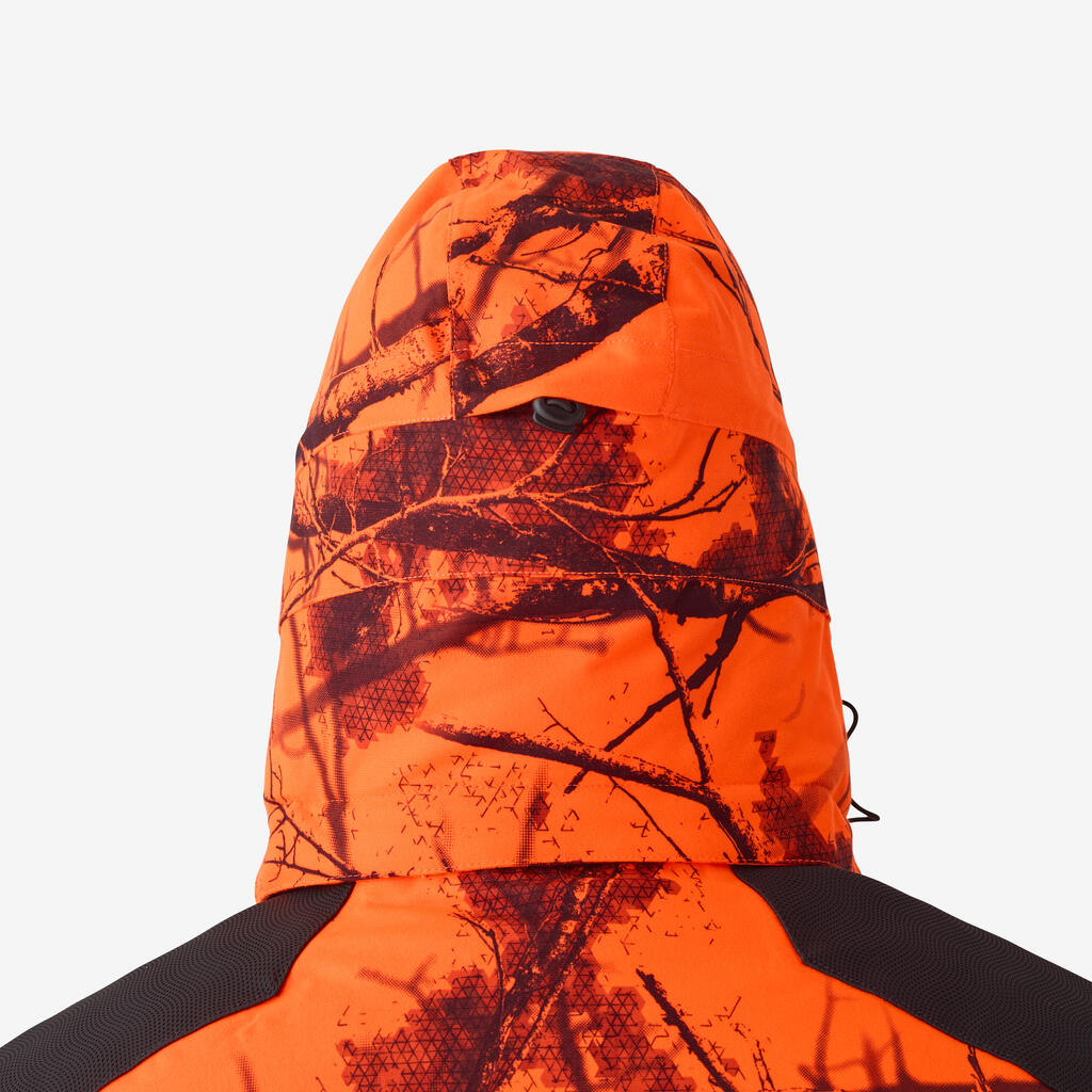 Neon kamuflažna tiha i vodootporna jakna za lov TREEMETIC HIDE 500