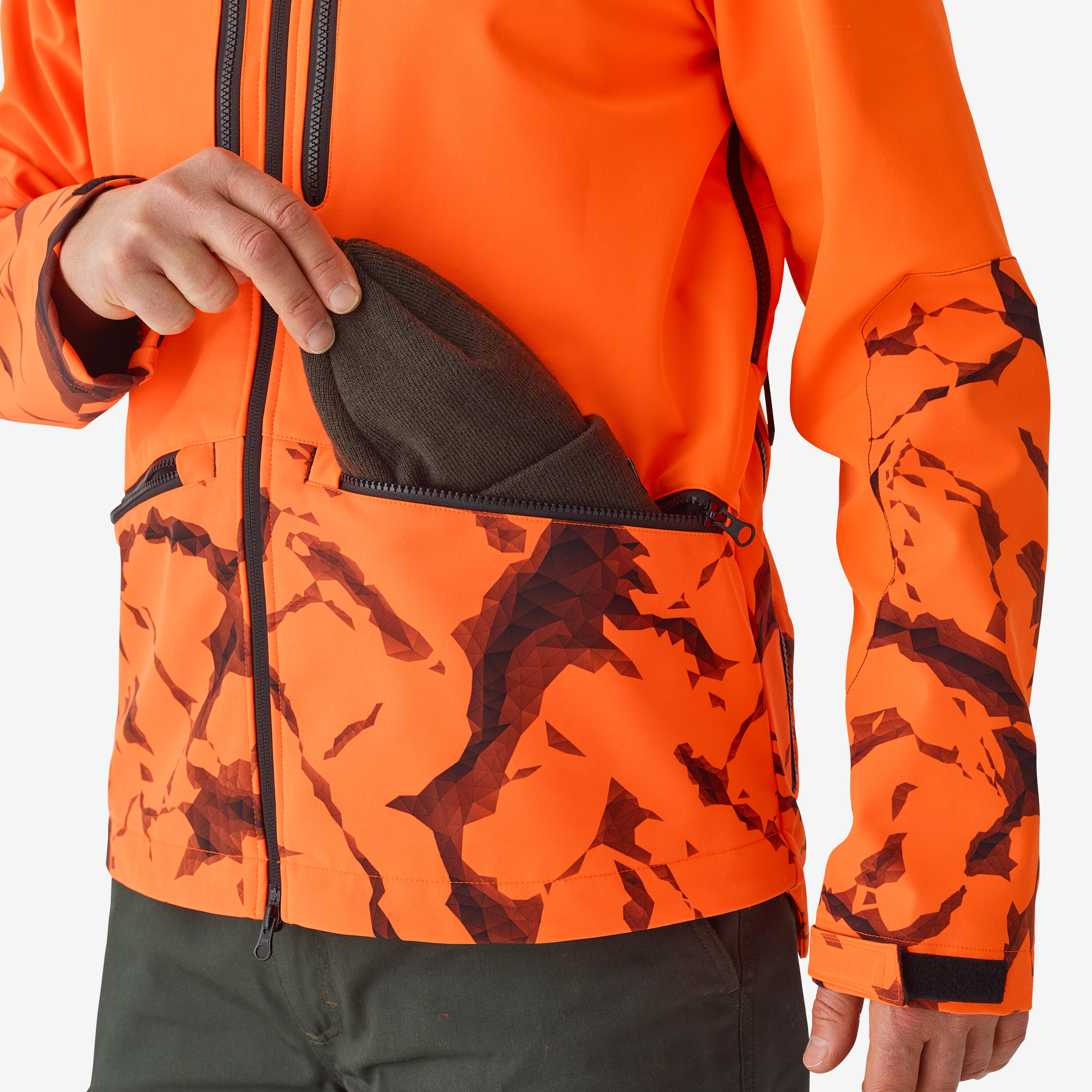 Giacca caccia SOFTSHELL 500 ROCK arancione fluo 4/10