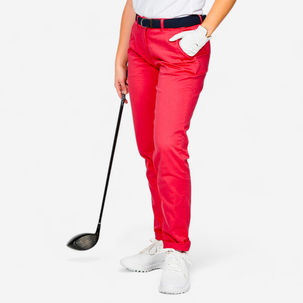 Rožnate ženske hlače za golf MW500