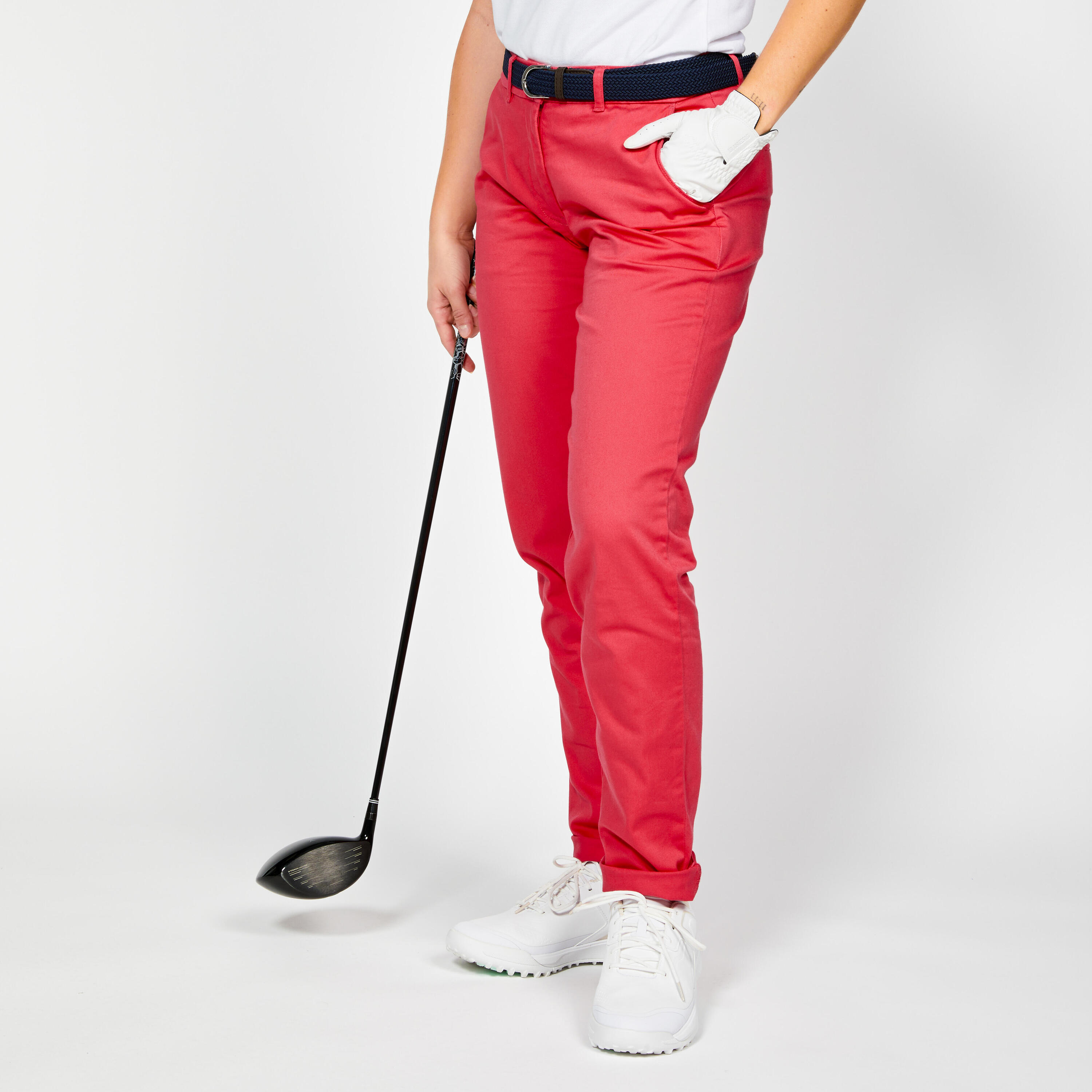 Women's Golf Cotton Chino Trousers - MW500 Pink 1/4