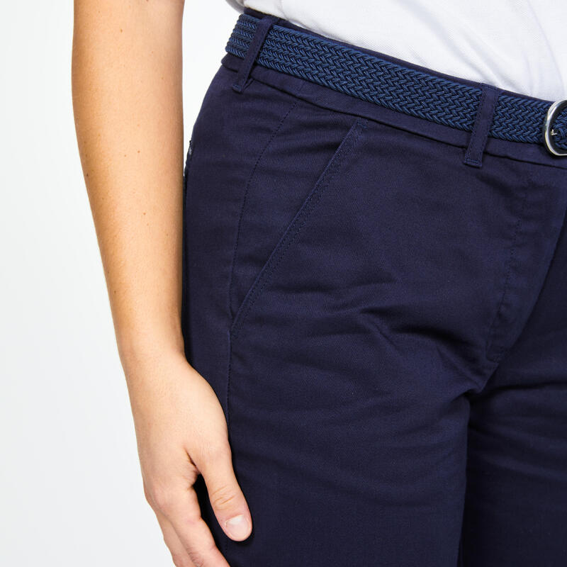 Pantalon chino golf coton Femme - MW500 bleu marine