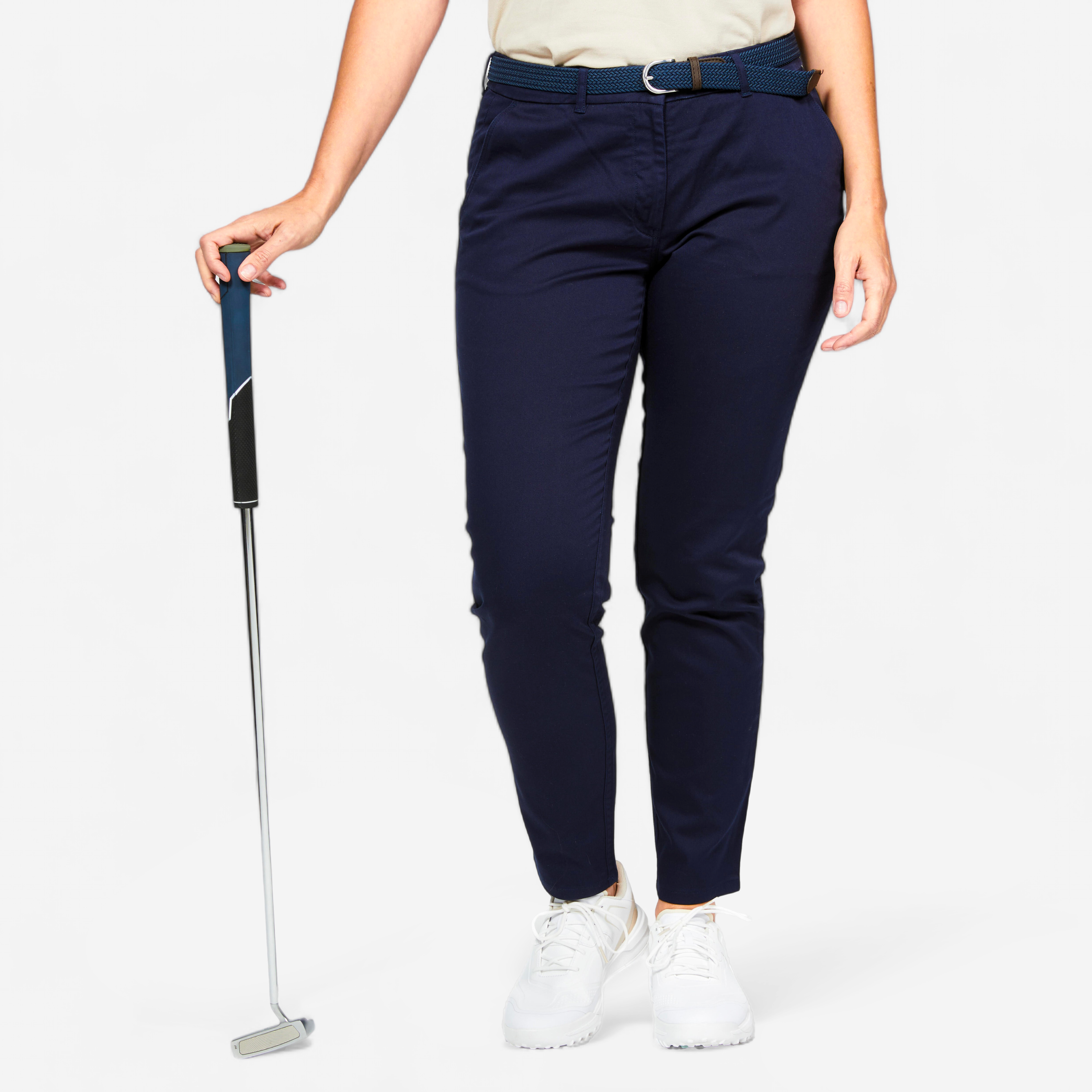 Pantalon chino golf coton Femme - MW500 bleu marine