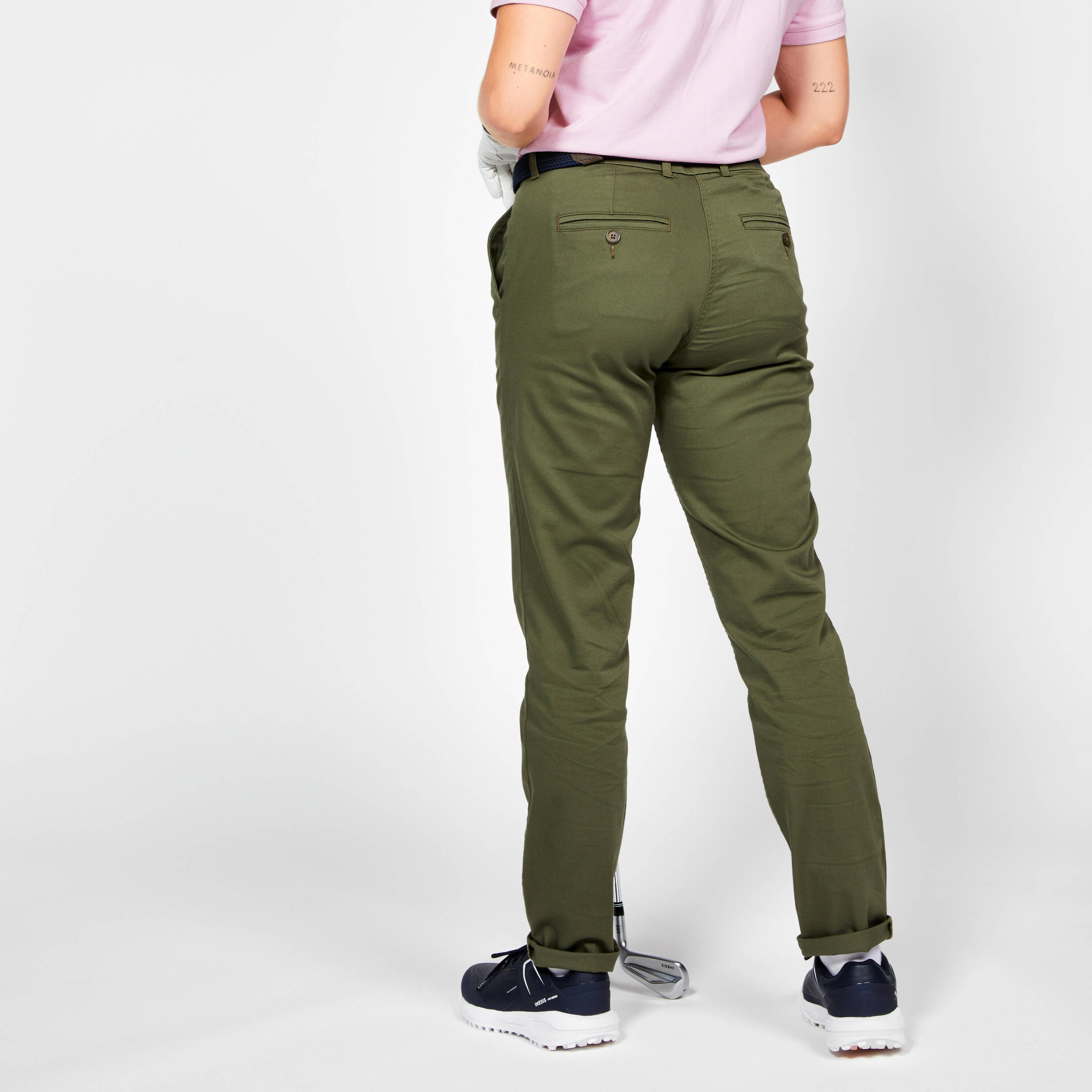Women’s Golf Chino Cotton Trousers, MW500 Khaki -  4