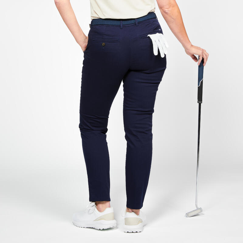 Golf chino broek dames katoen MW500 marineblauw