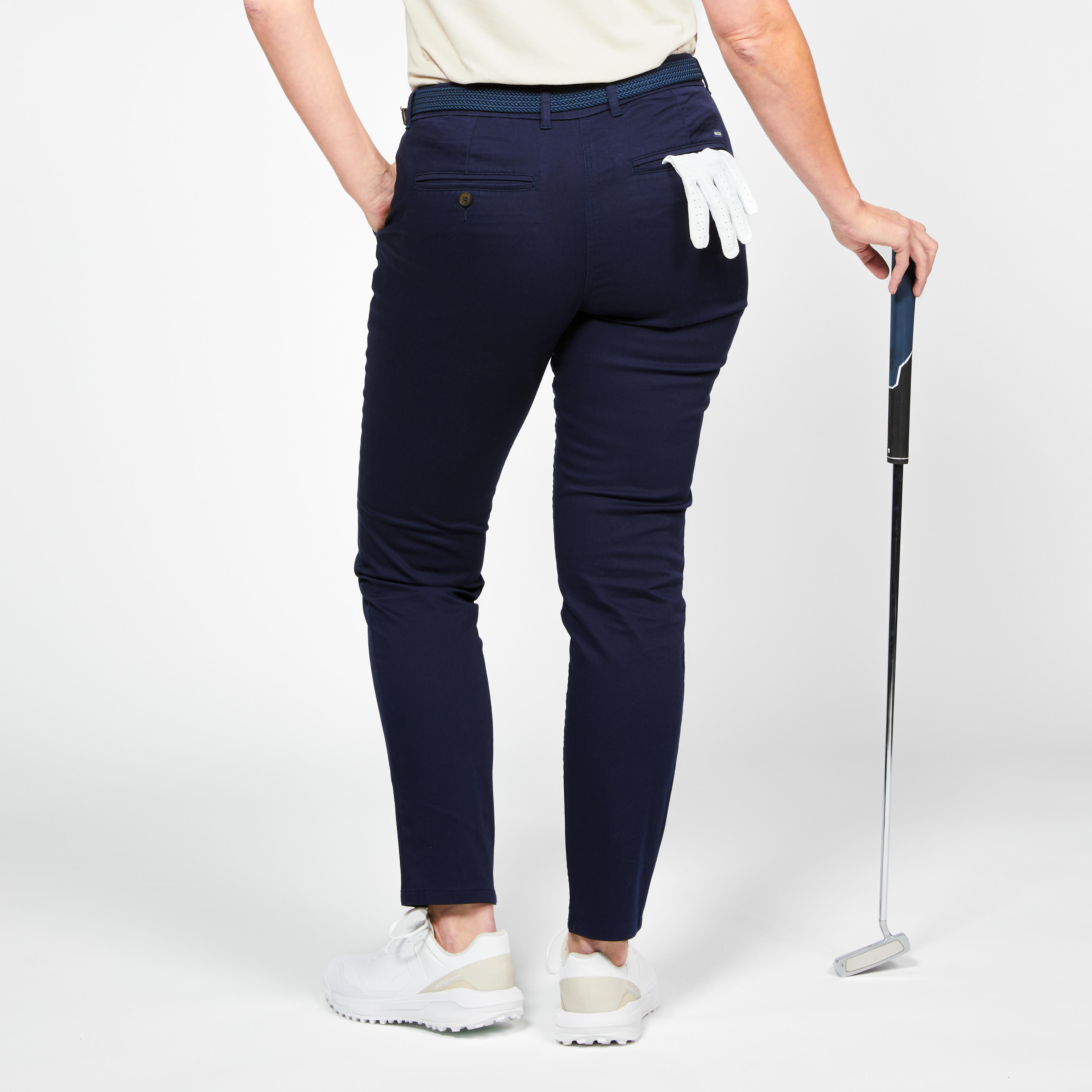 Pantaloni da golf chino in cotone da donna - MW500 blu navy