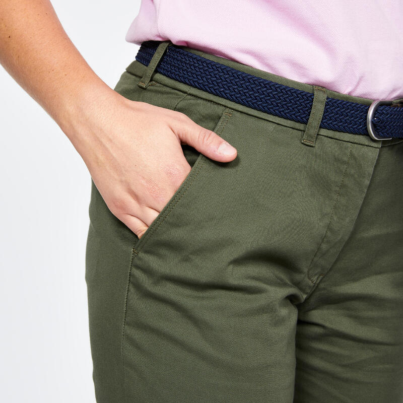 Pantalon chino golf bumbac MW500 Maro-Kaki Damă