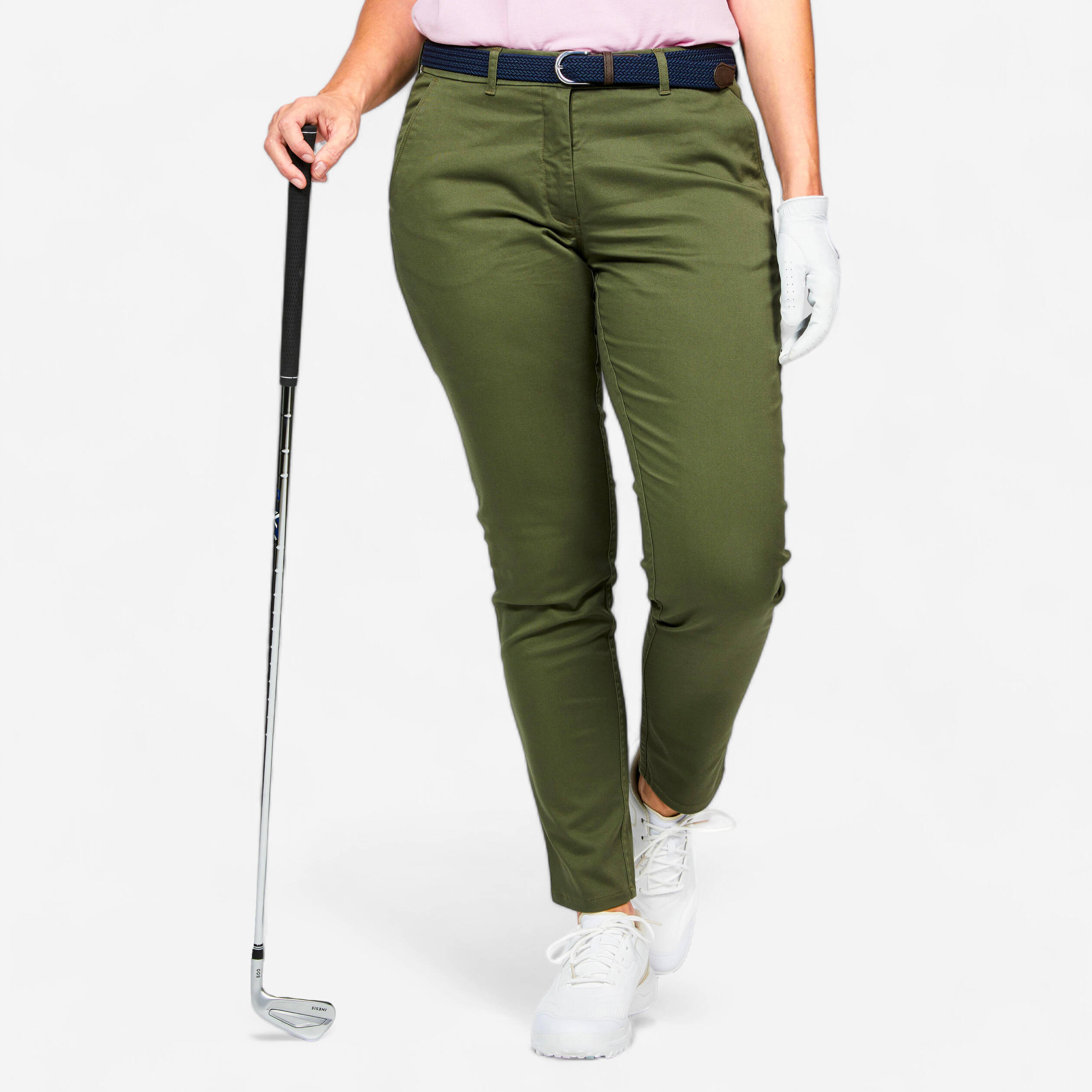 Women’s Golf Chino Cotton Trousers, MW500 Khaki