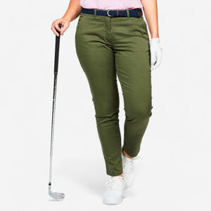 Women’s golf cotton chino trousers, MW500 khaki brown