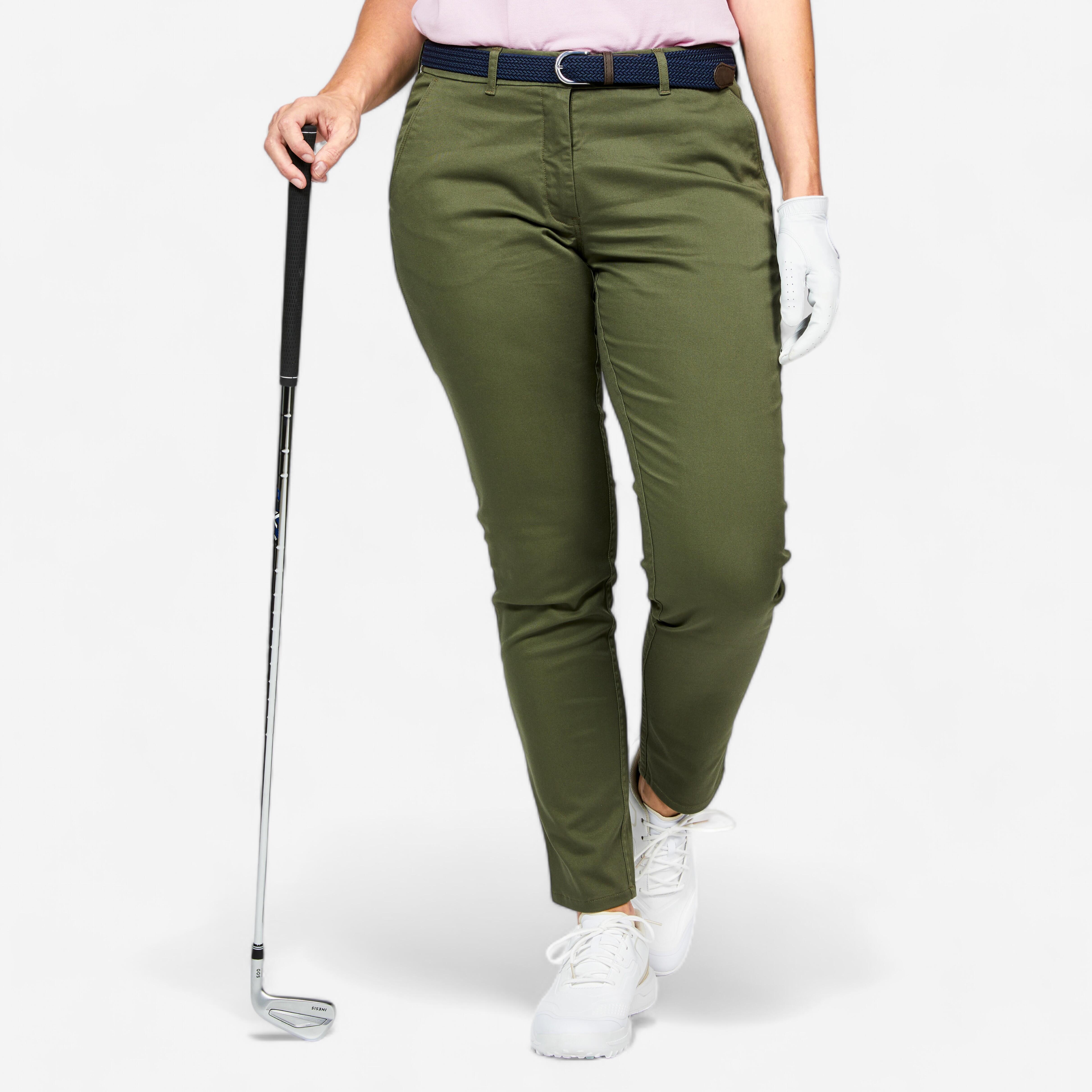 Women's cotton golf chino pants - MW500 khaki brown