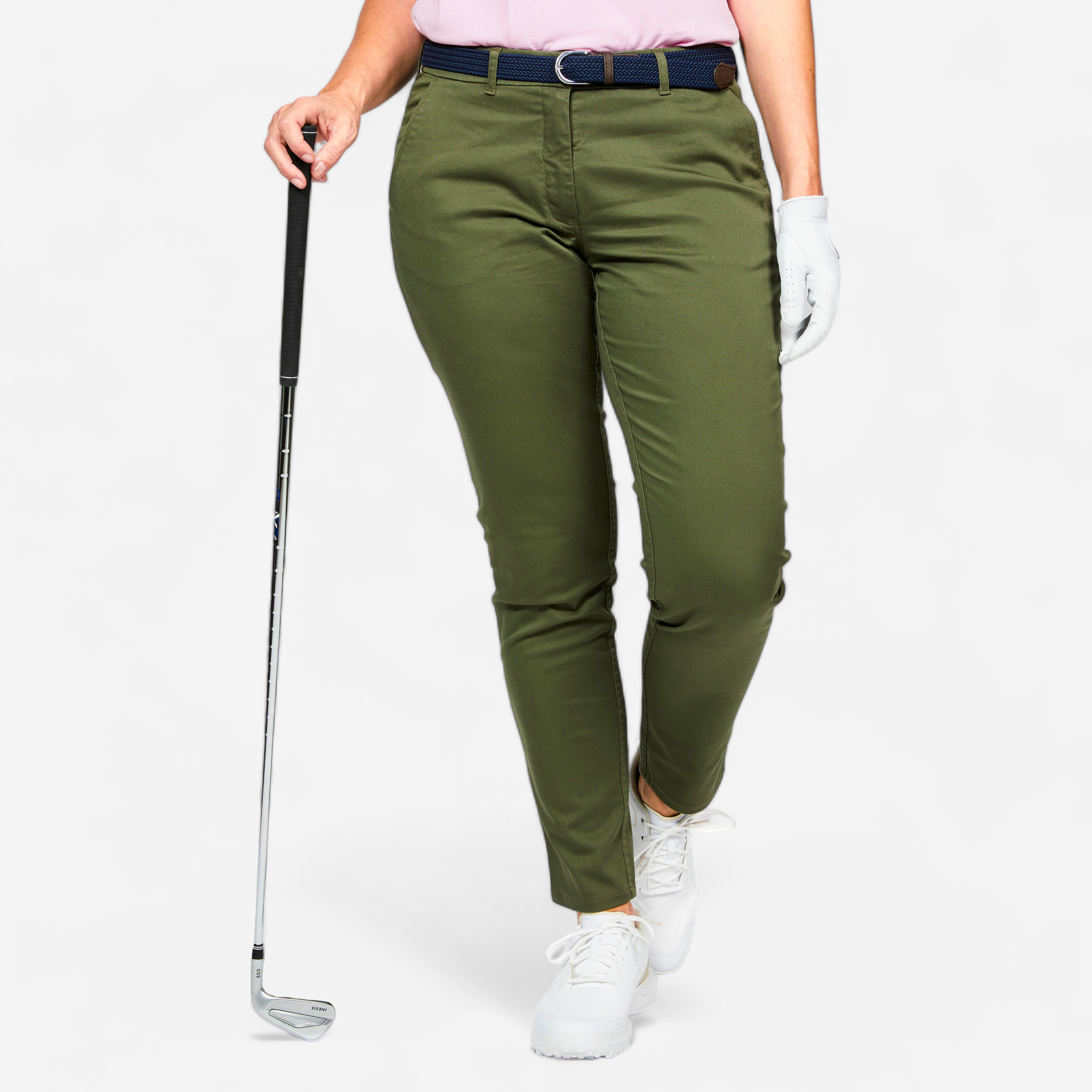 Pantalon Chino Golf Bumbac Mw500 Maro-kaki Dama