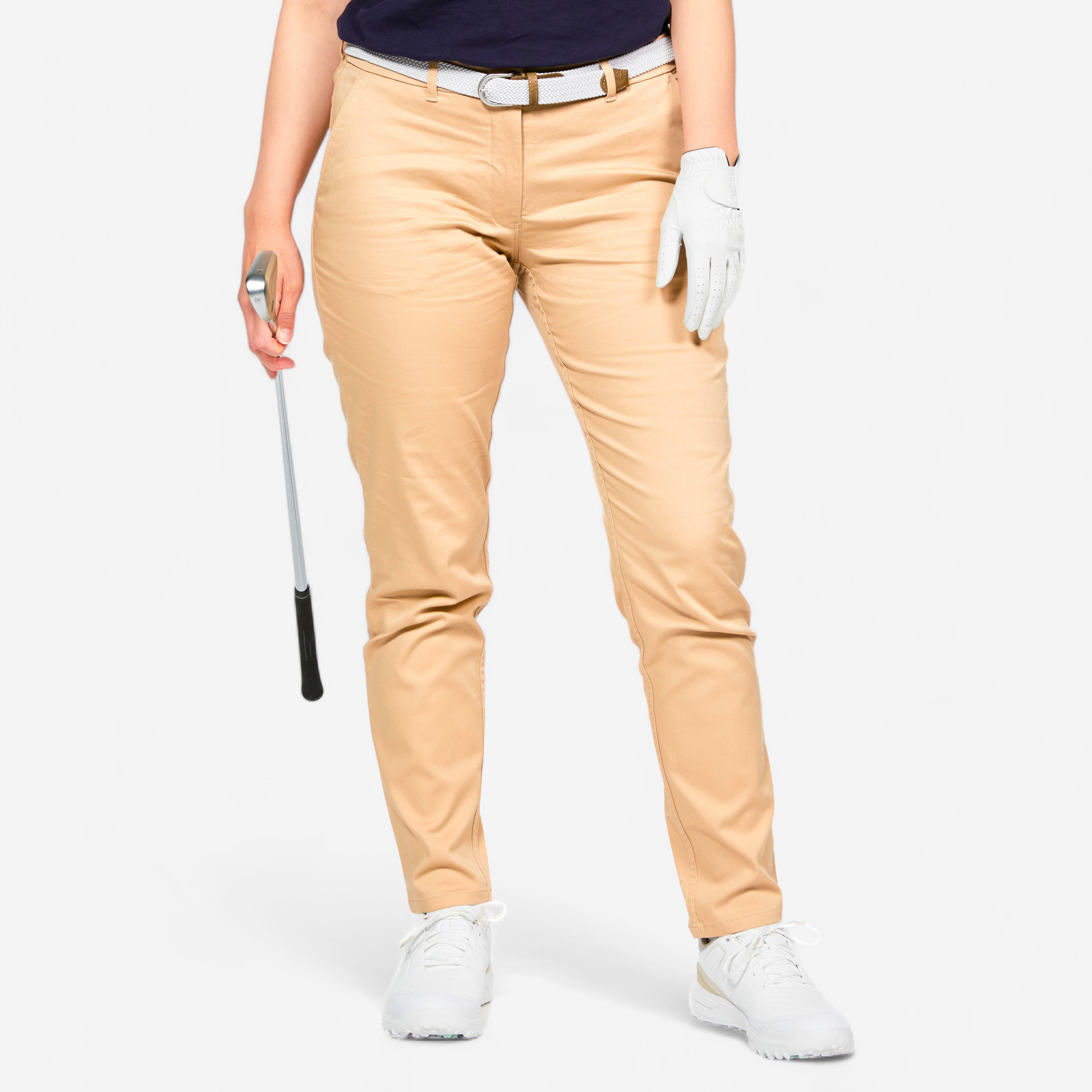 Women's Golf Chino Cotton Trousers - MW500 Beige