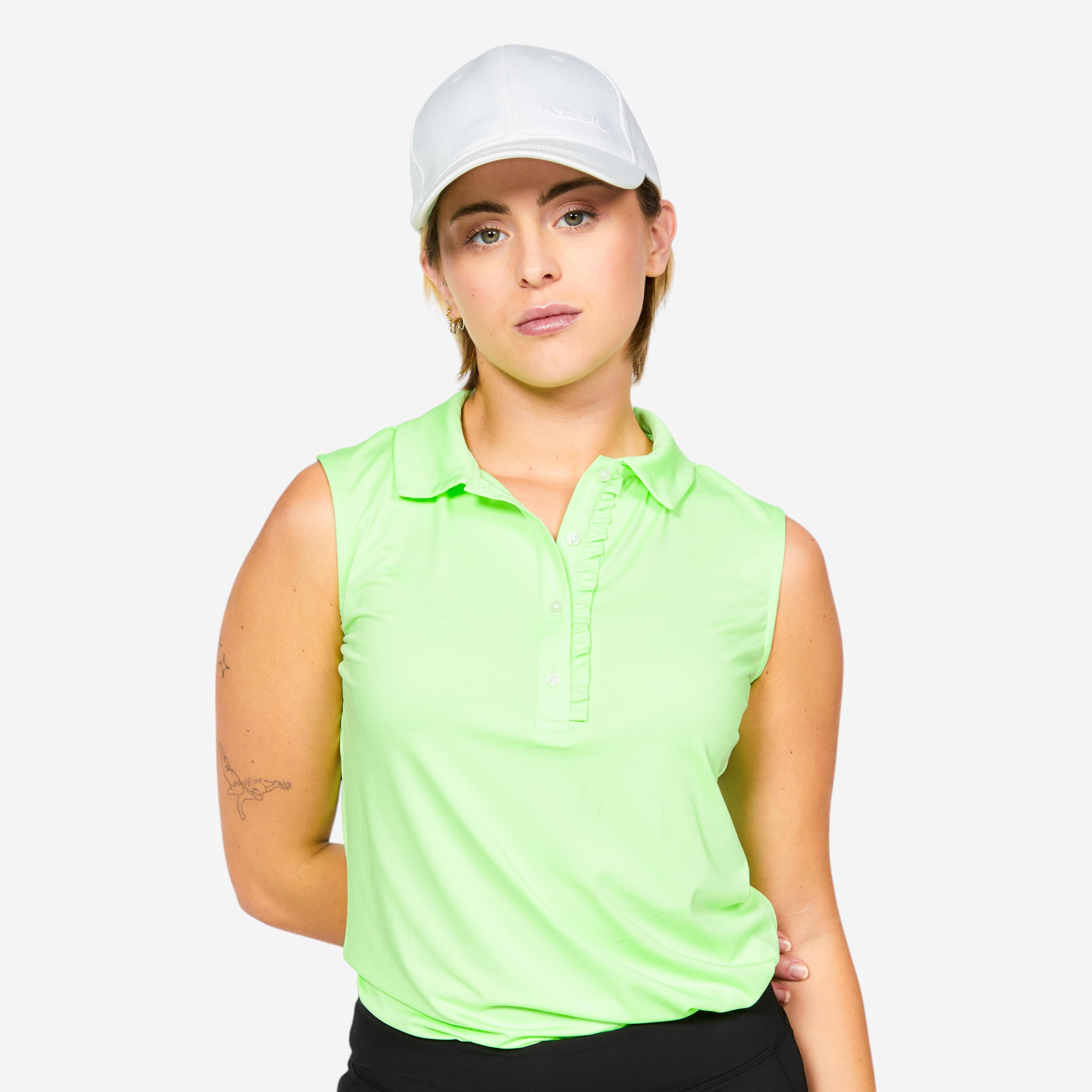 Women's Sleeveless Golf Polo Shirt - WW 500 Neon Green - INESIS