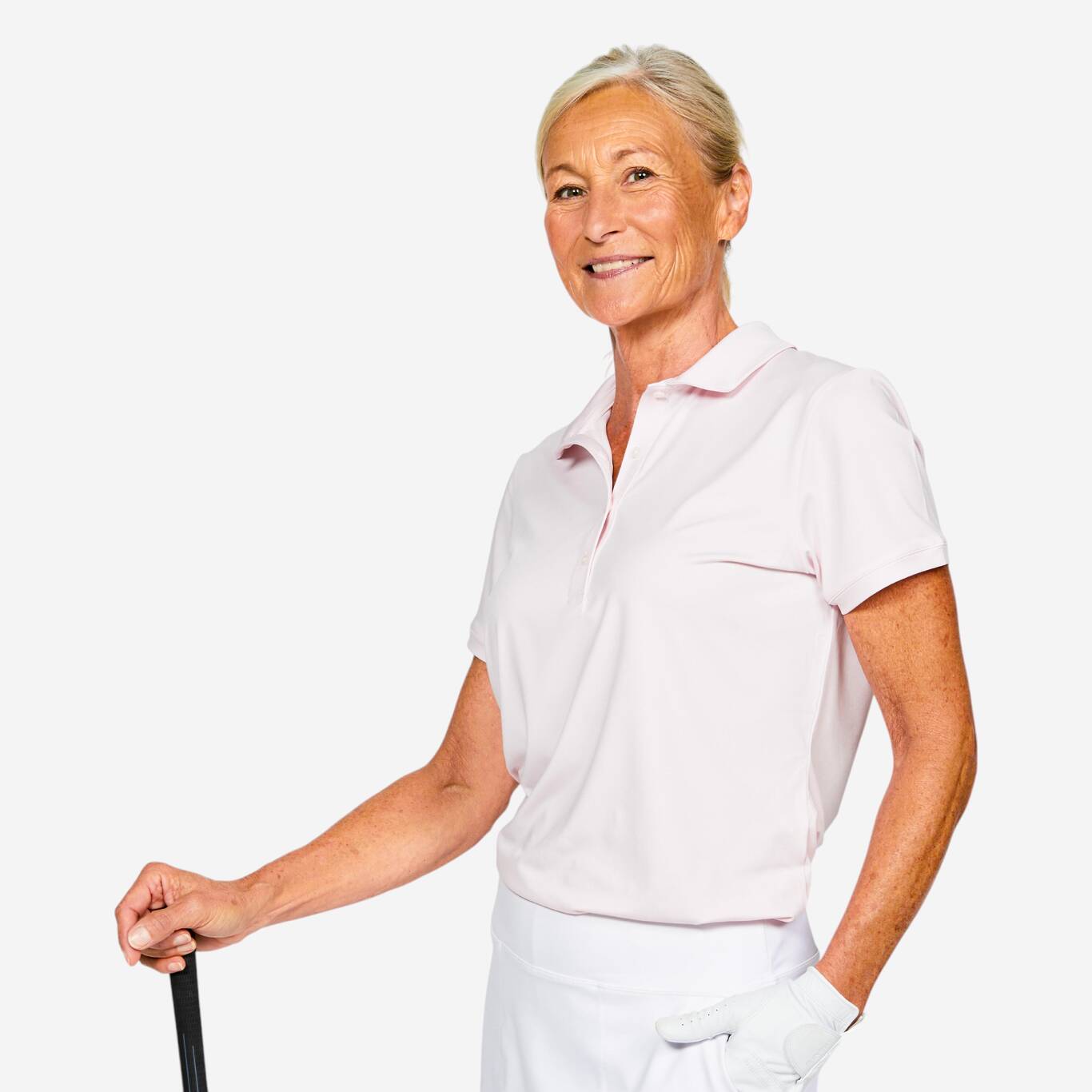 Women's golf short-sleeved polo shirt- WW 500 quartz pink Women's golf short-sleeved polo shirt- WW 500 quartz pink