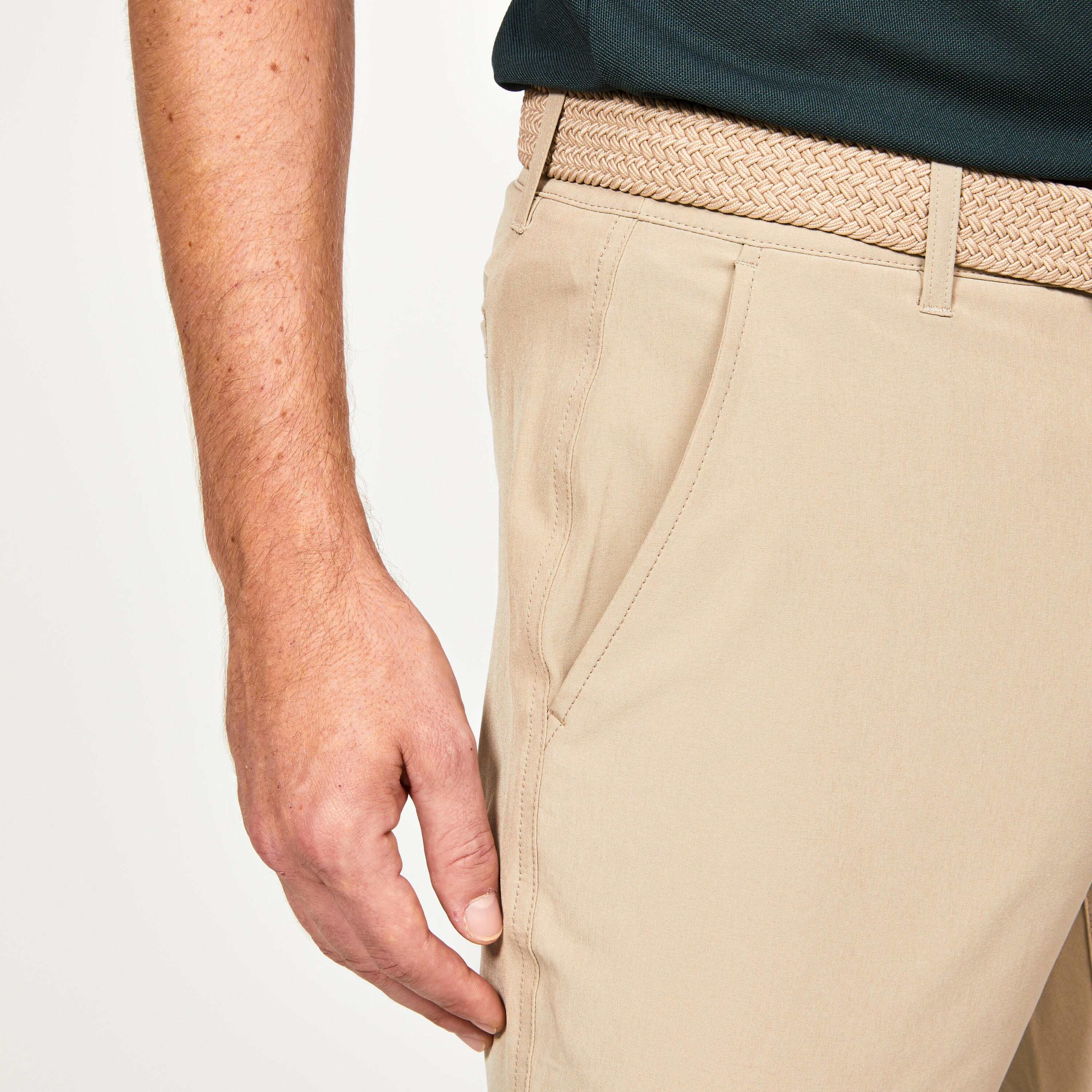 Men's golf trousers - WW 500 dark sand 3/4