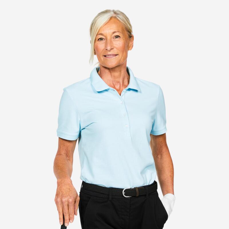 Polo golf en coton polyester manches courtes femme, MW500 bleu banquise