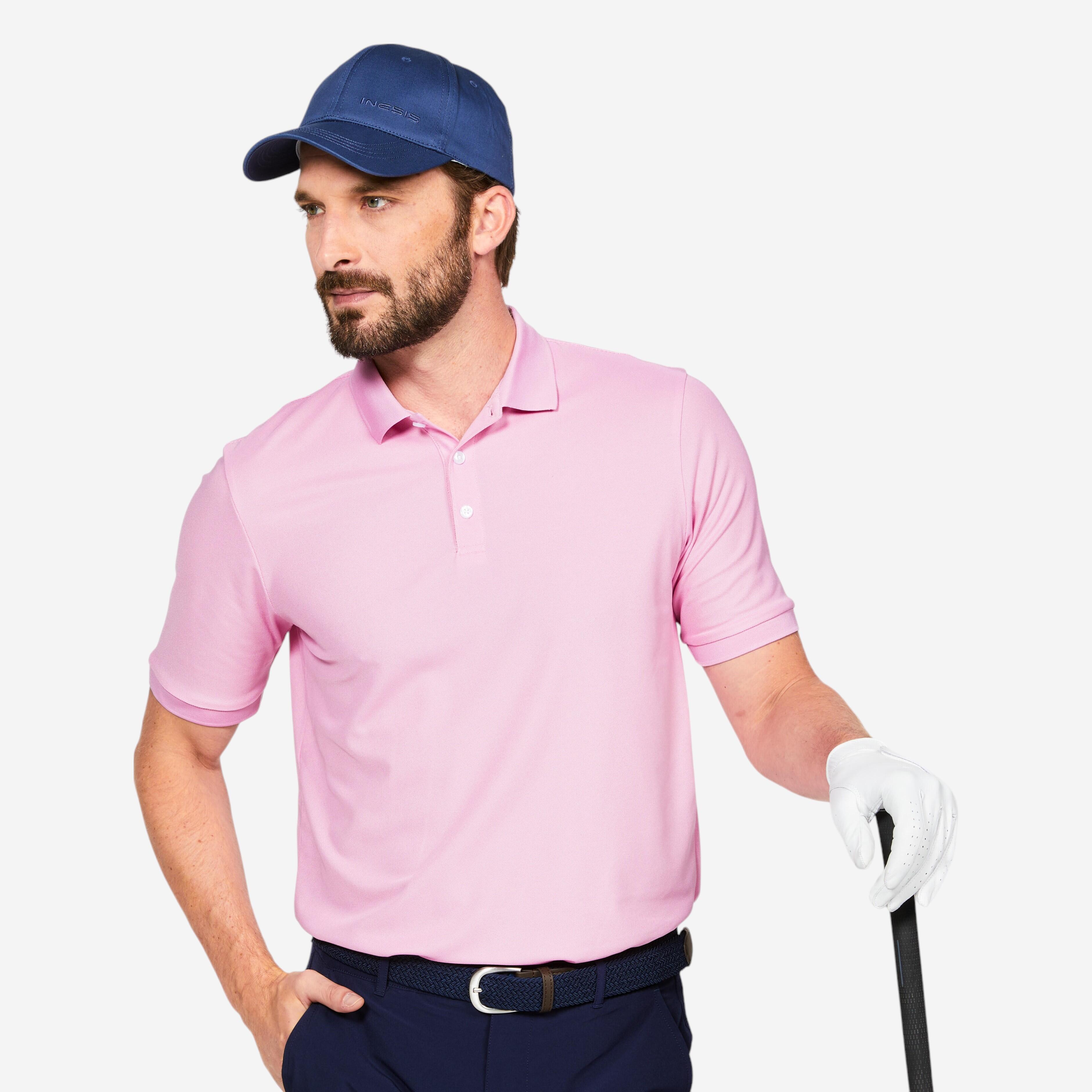 Men s golf short sleeved polo shirt WW500 pastel fuchsia