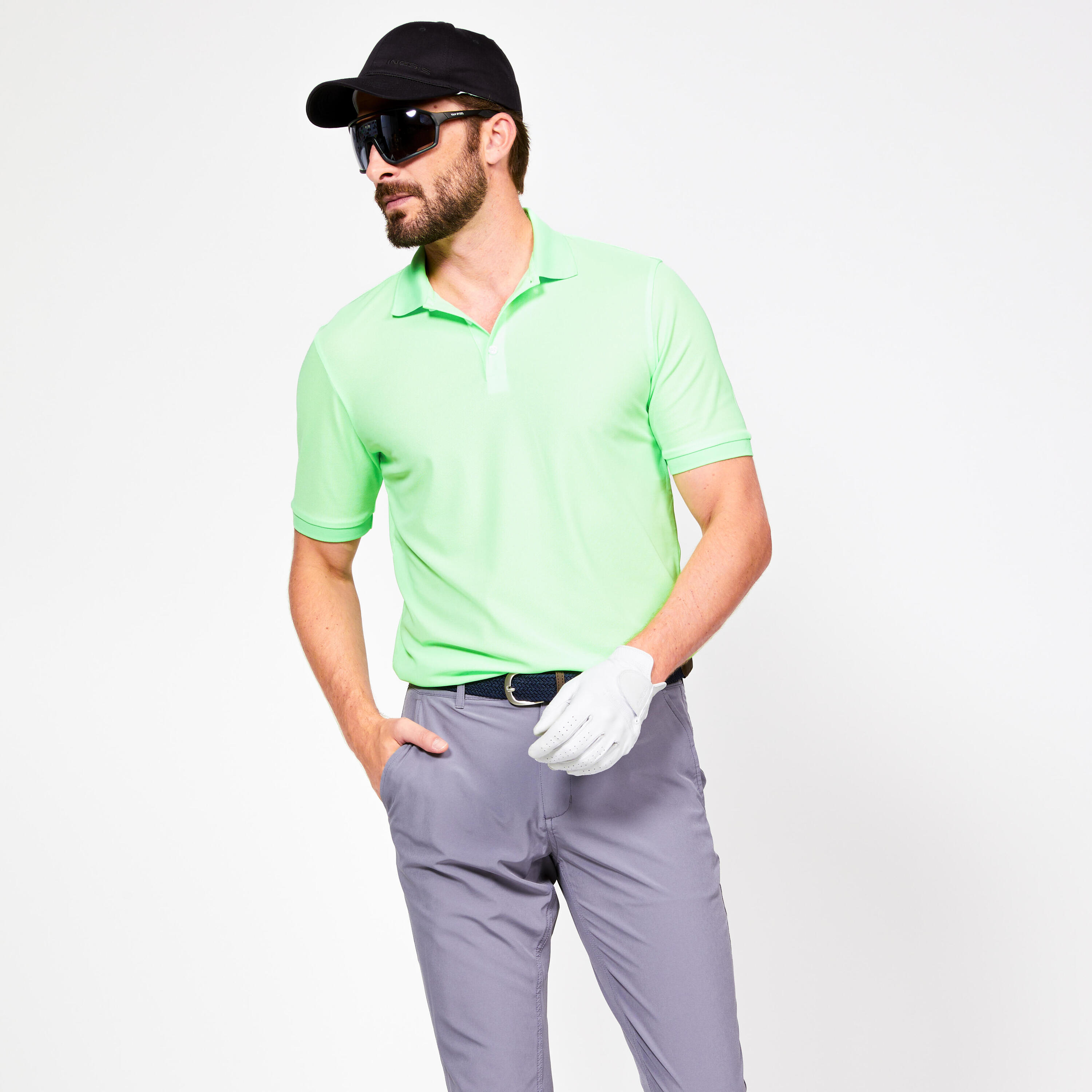 Men's golf short sleeve polo shirt - WW500 neon green 1/5
