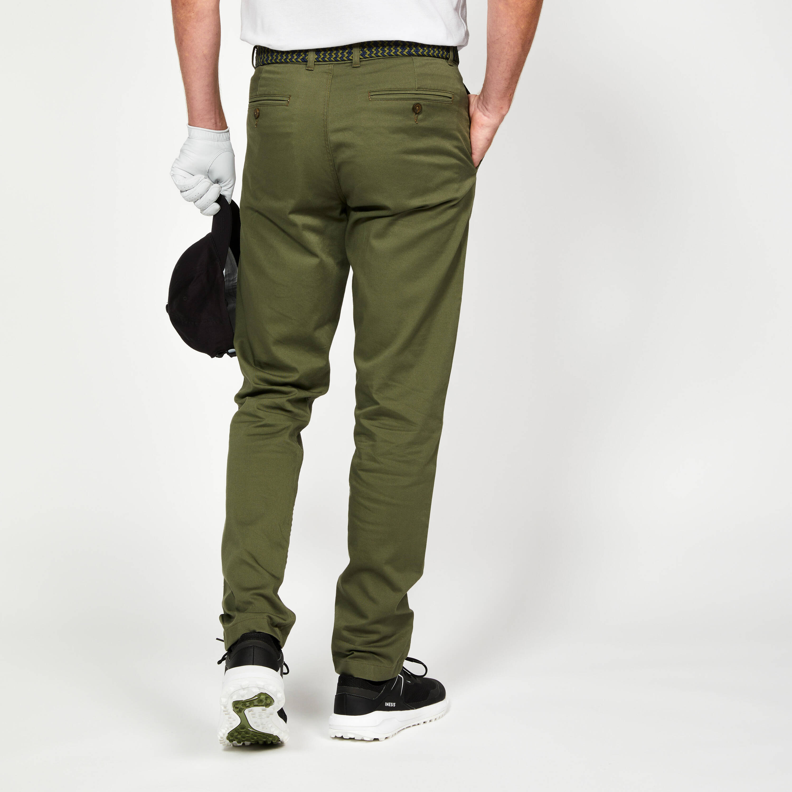 Men's golf cotton chino trousers, MW500 khaki -  2