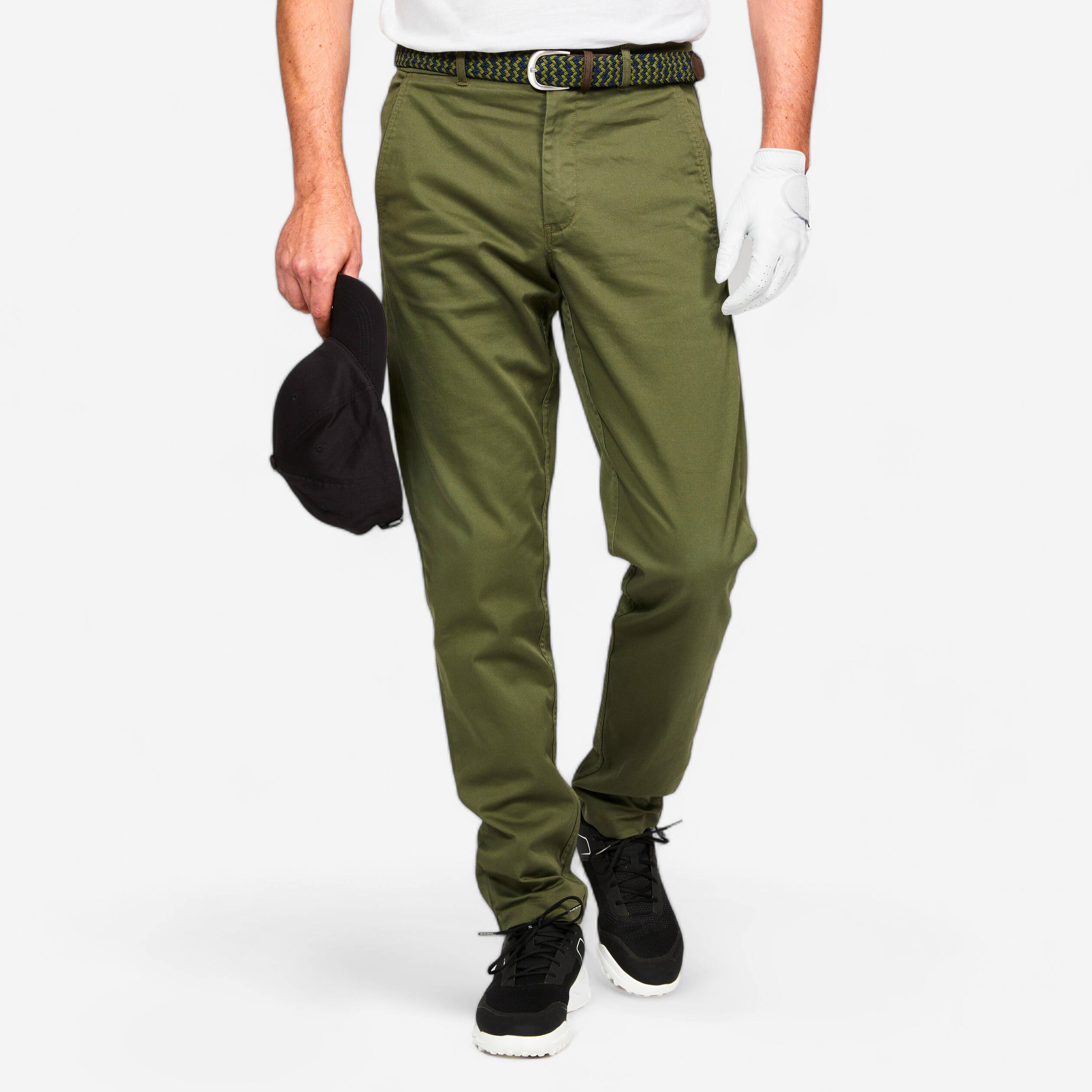 Men's golf cotton chino trousers, MW500 khaki