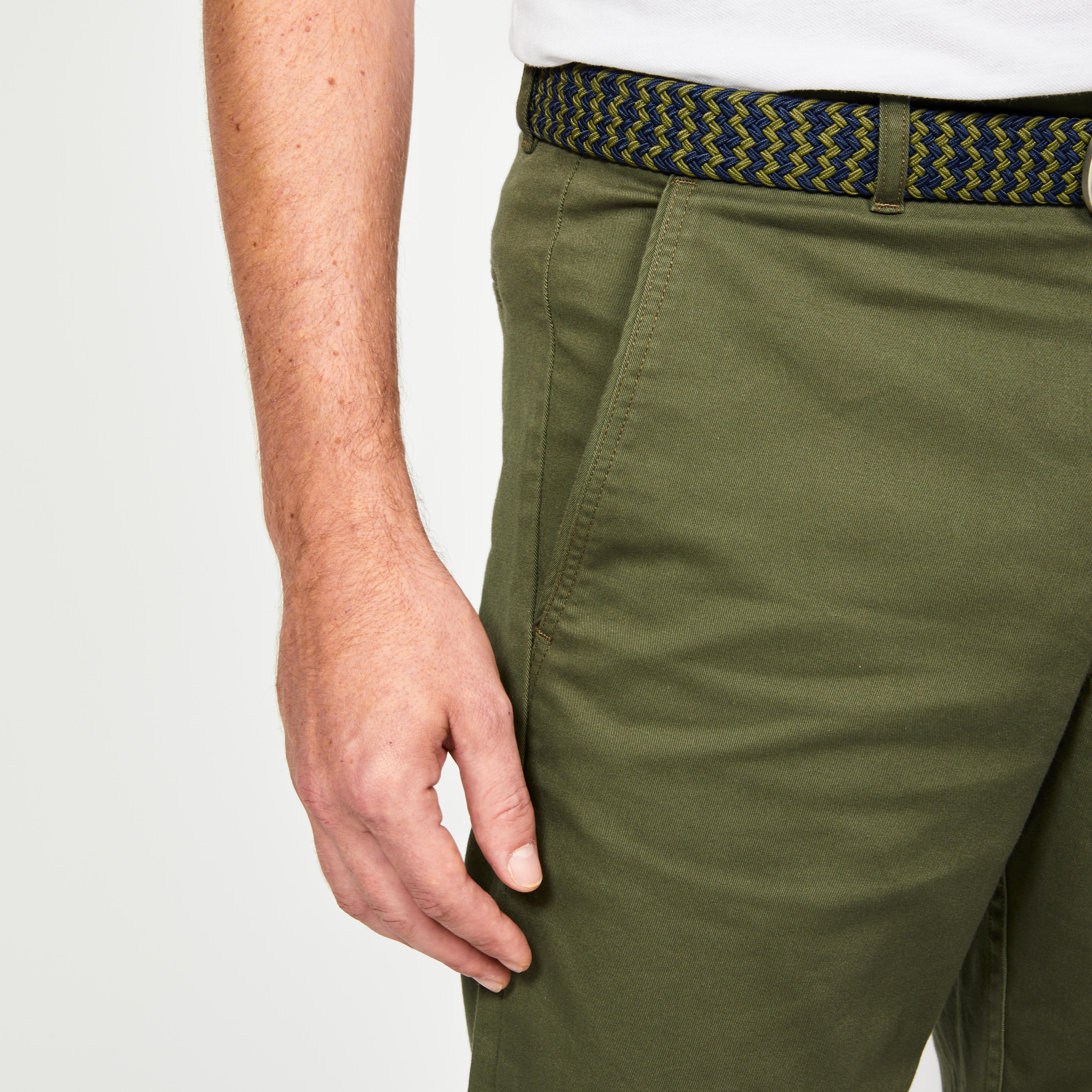 Men's golf cotton chino trousers, MW500 khaki