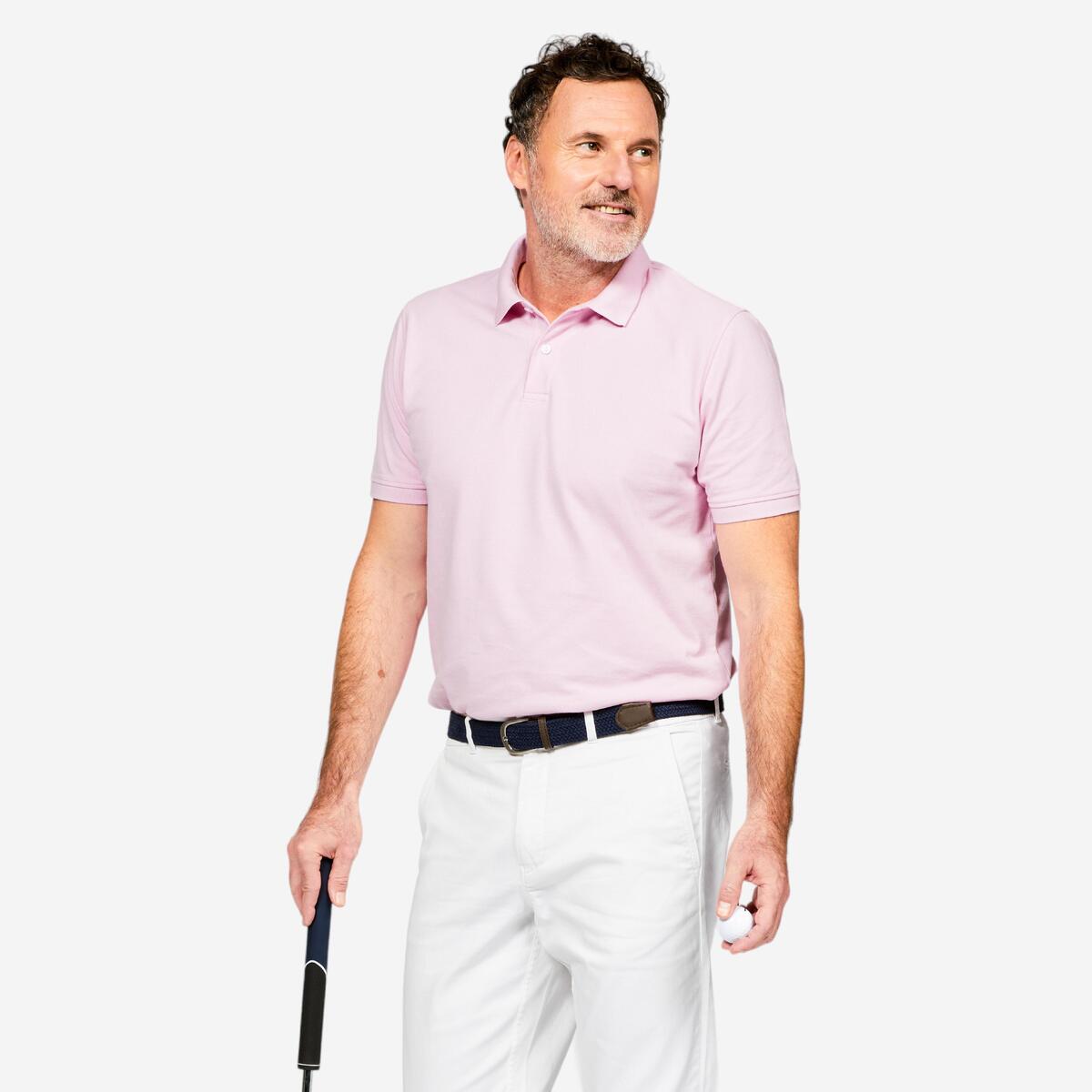 Polo de golf en coton polyester manches courtes homme, MW500 rose clair