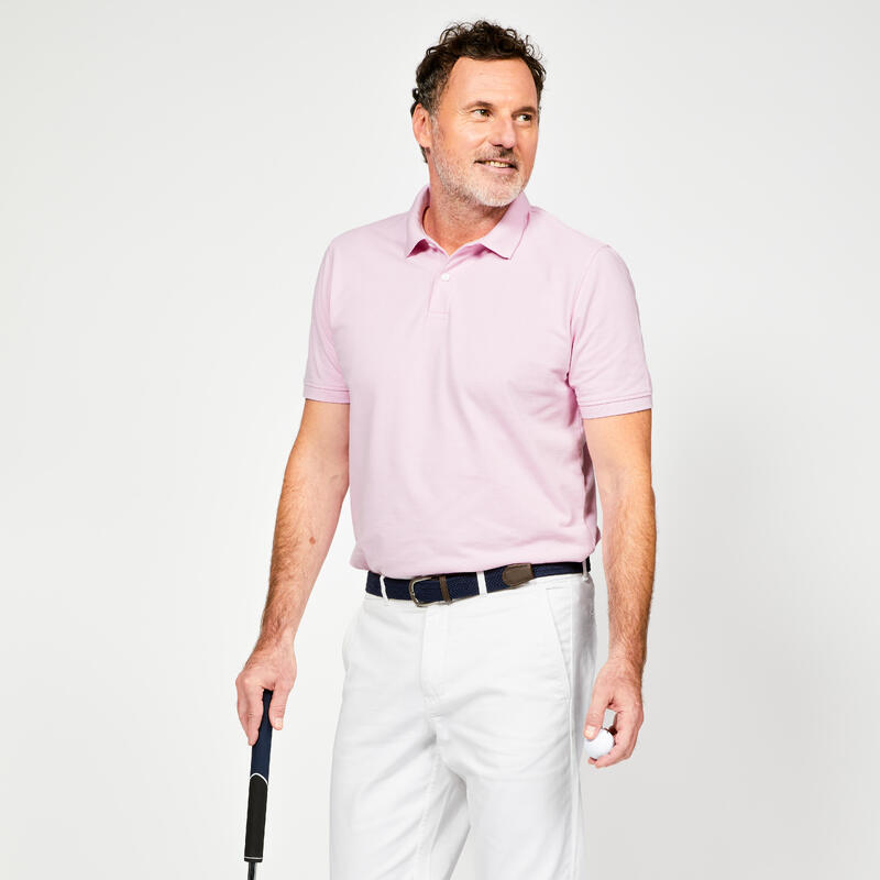 Polo de golf manga curta Homem - MW500 rosa claro